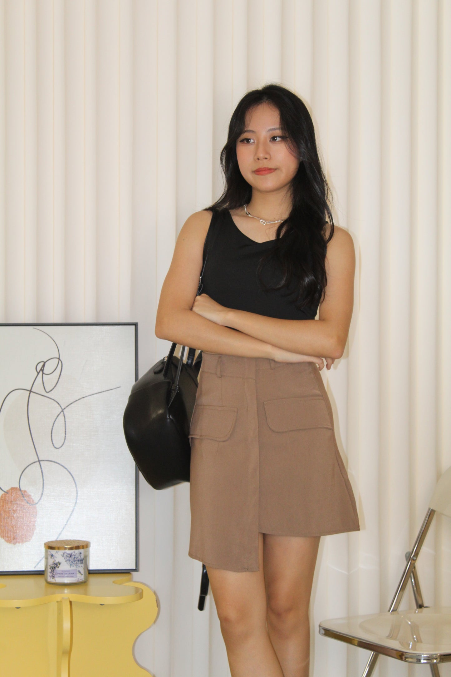 Megan Asymmetrical Mini Skirt (Khaki)