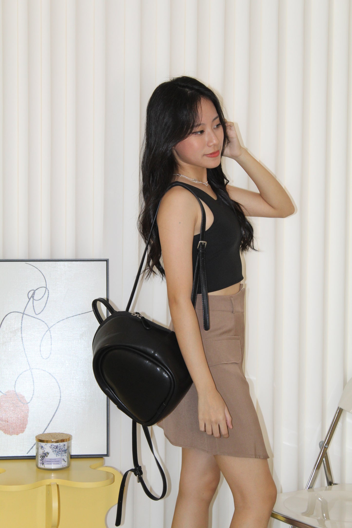 Megan Asymmetrical Mini Skirt (Khaki)