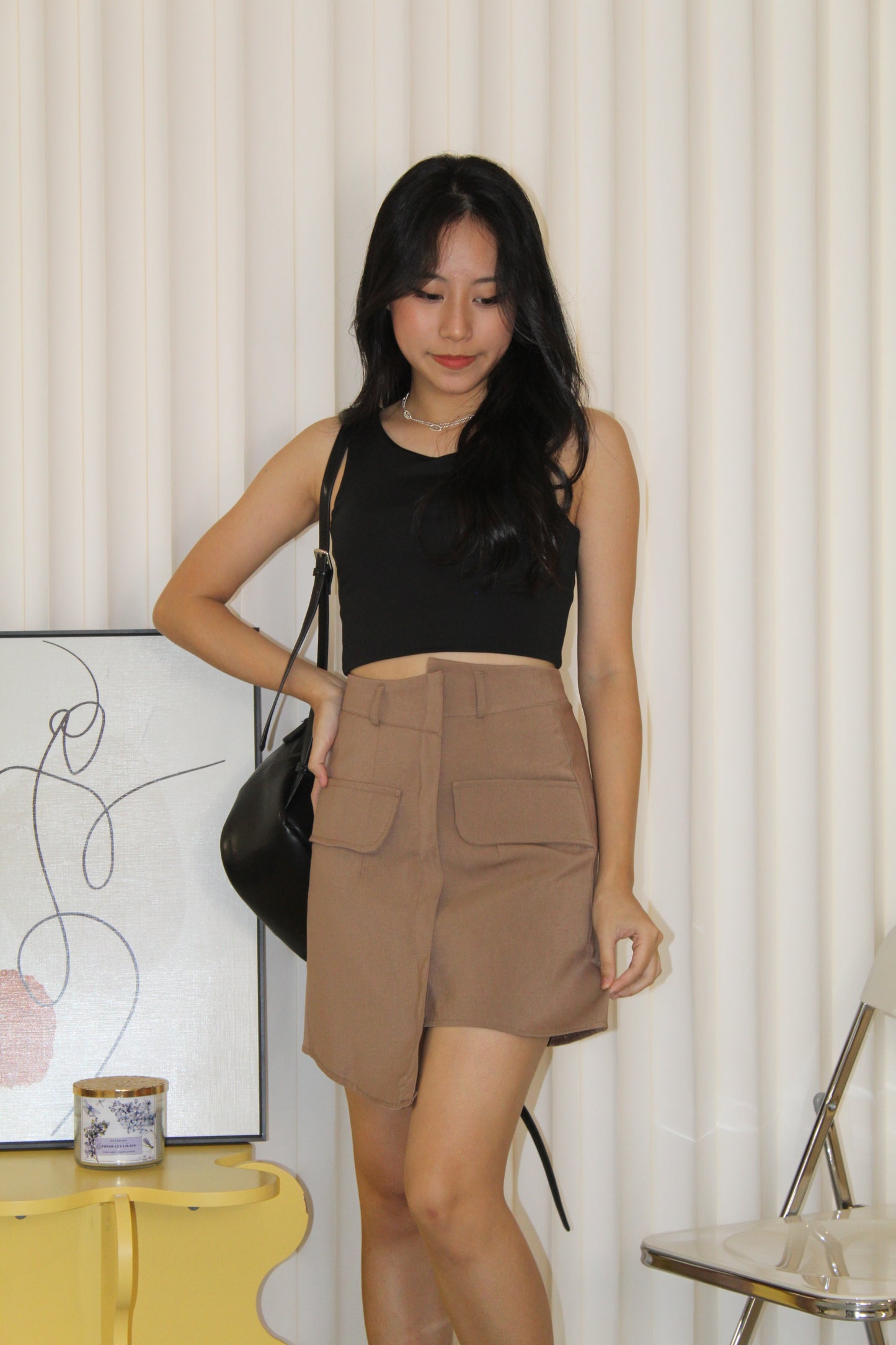 Megan Asymmetrical Mini Skirt (Khaki)