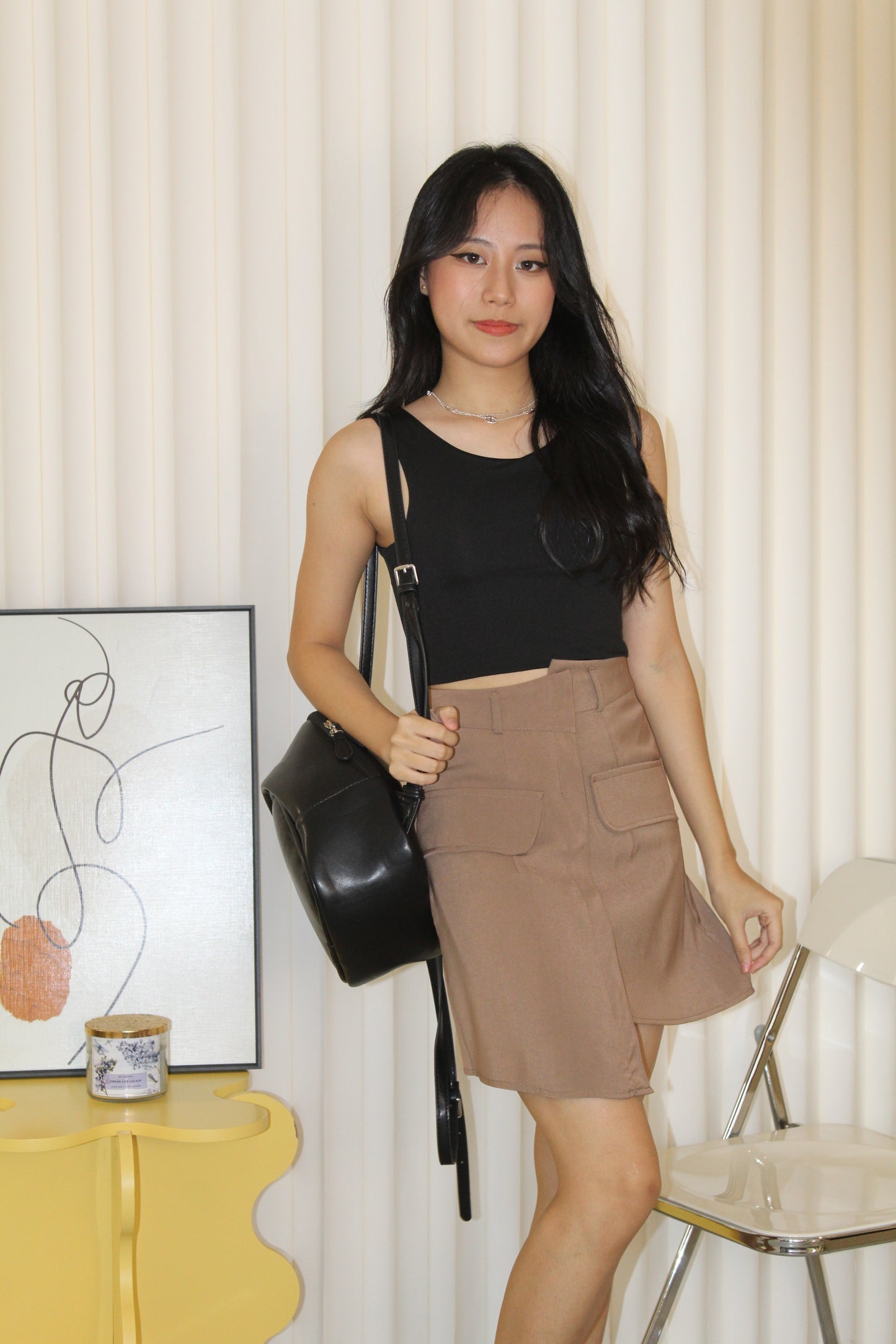 Megan Asymmetrical Mini Skirt (Khaki)
