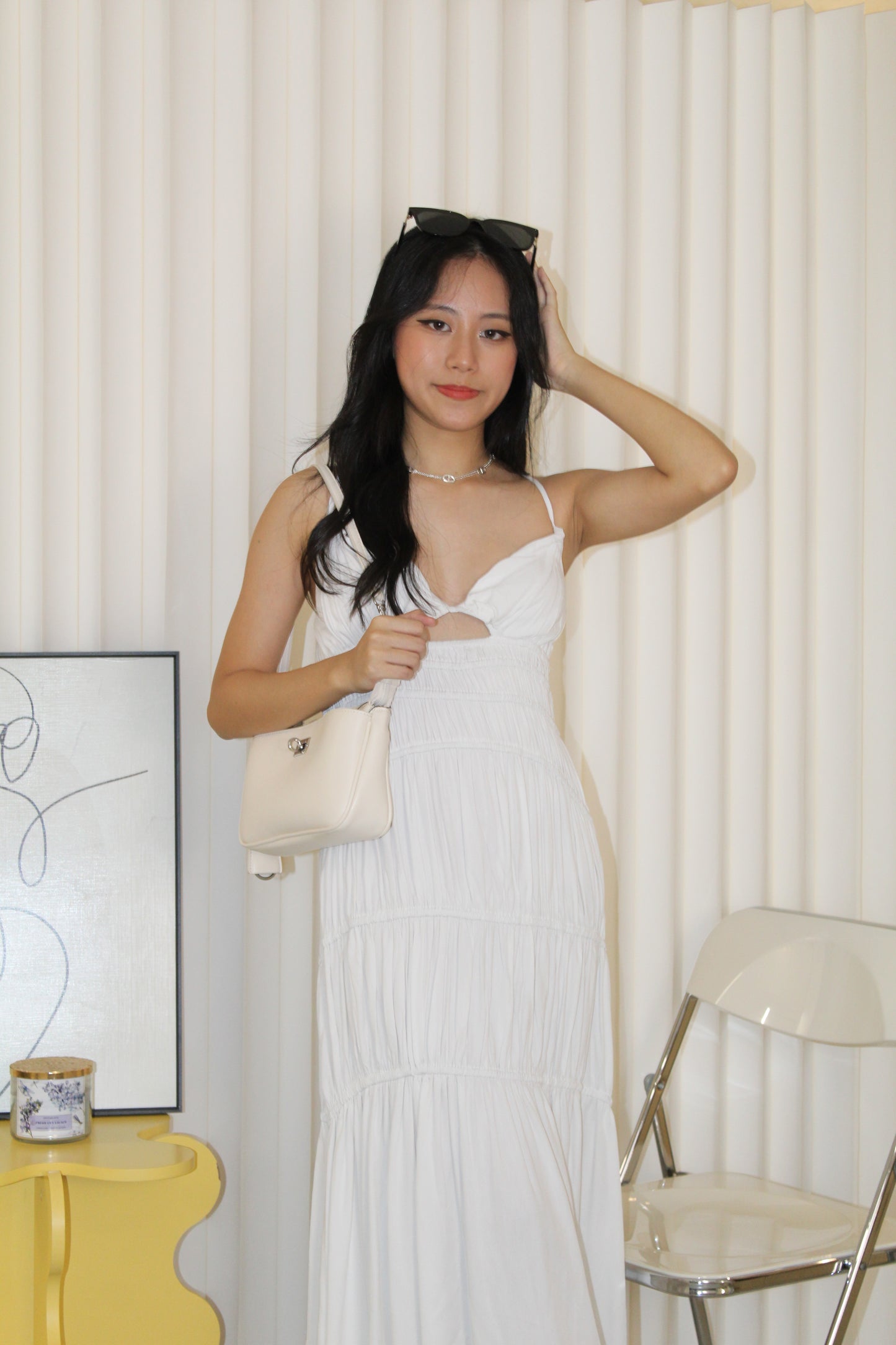 Aubrey Deep V Bare Back Dress (White)