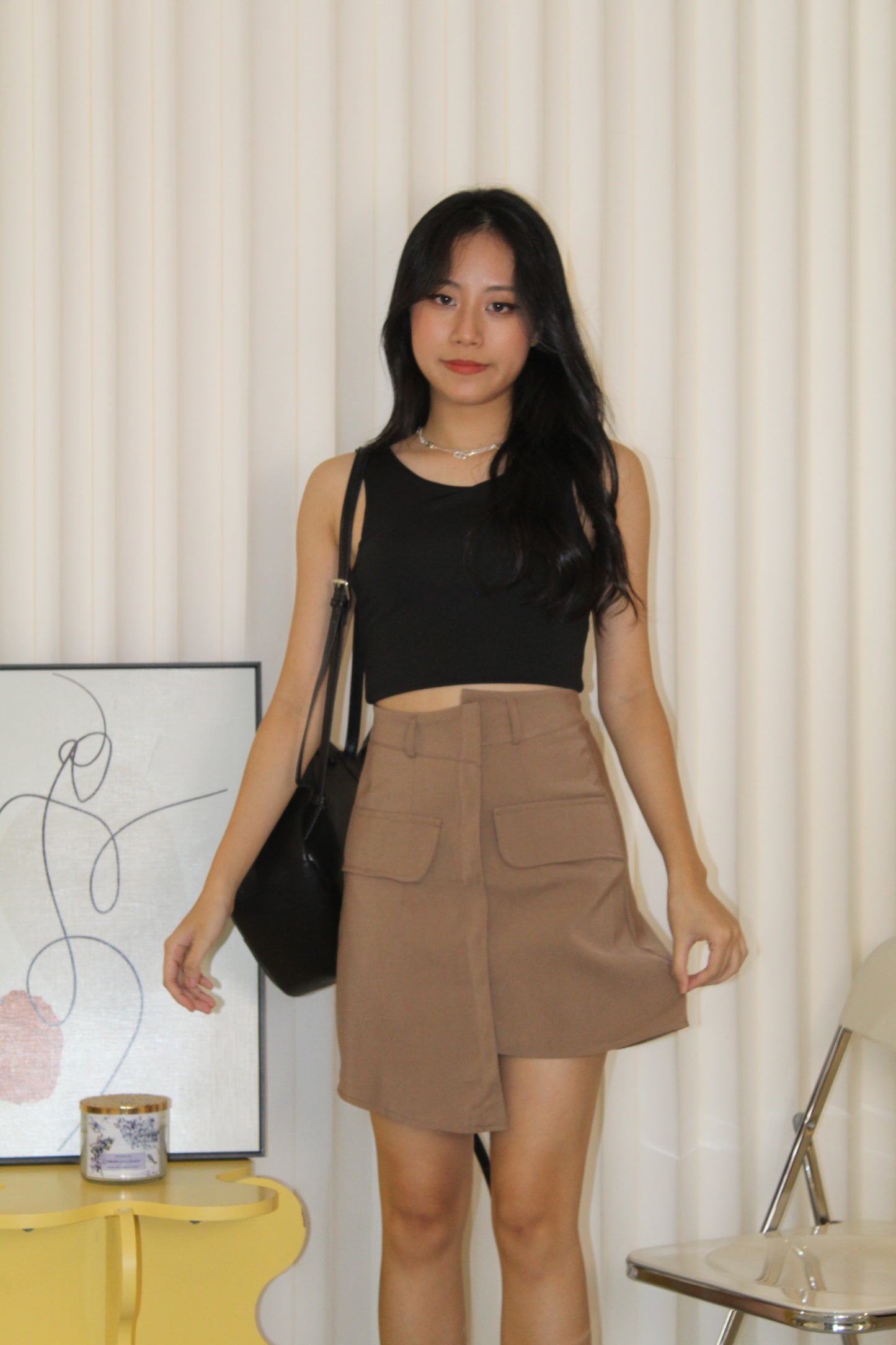Megan Asymmetrical Mini Skirt (Khaki)