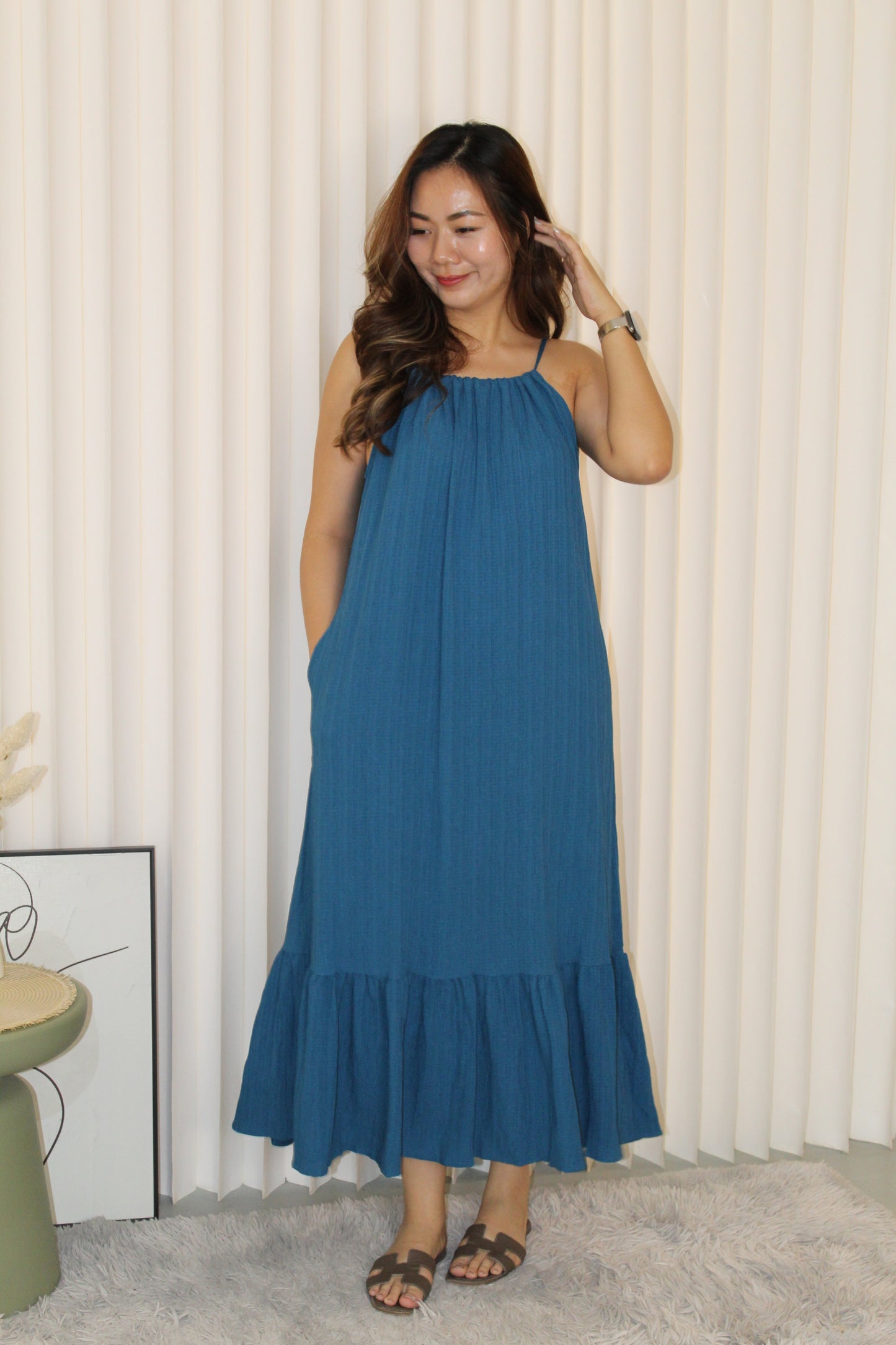 Mayra Textured Halter Maxi Dress (Blue)