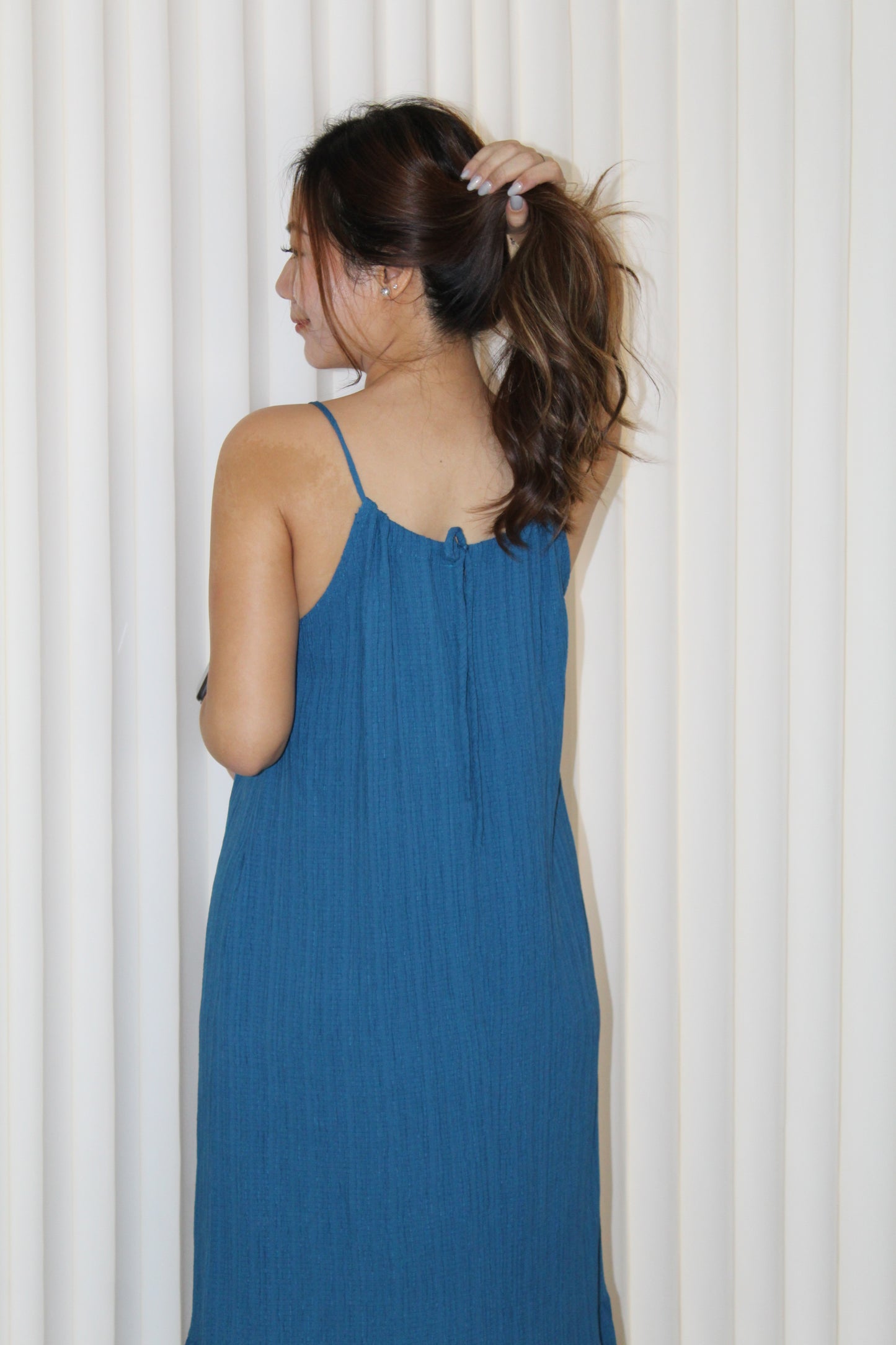 Mayra Textured Halter Maxi Dress (Blue)