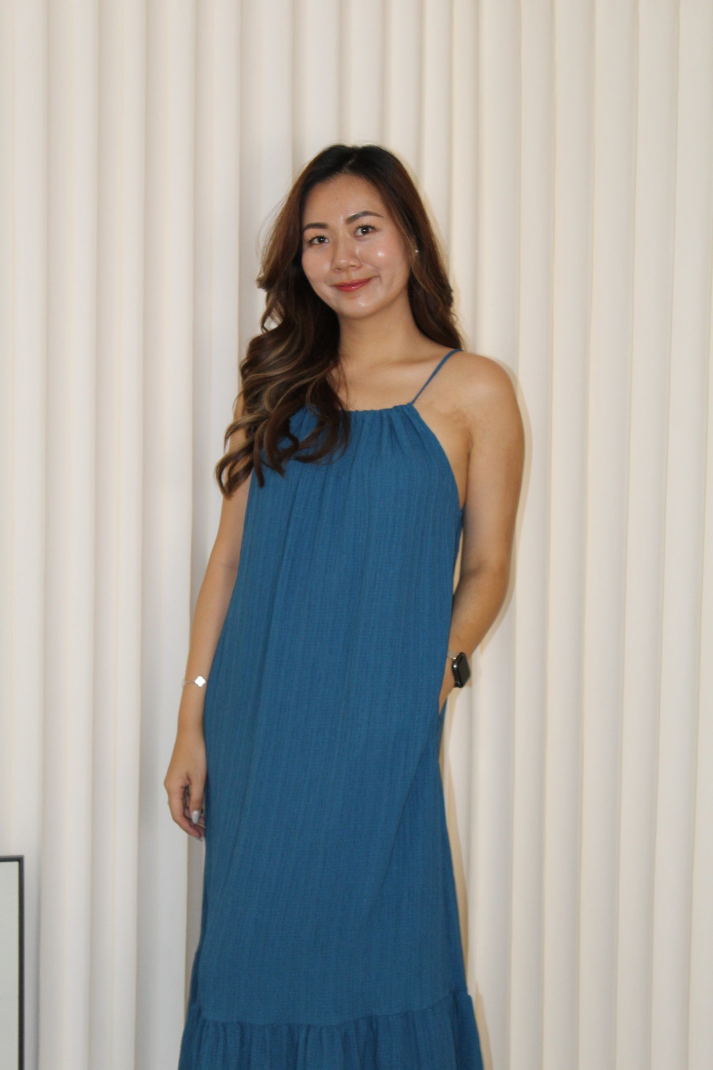 Mayra Textured Halter Maxi Dress (Blue)
