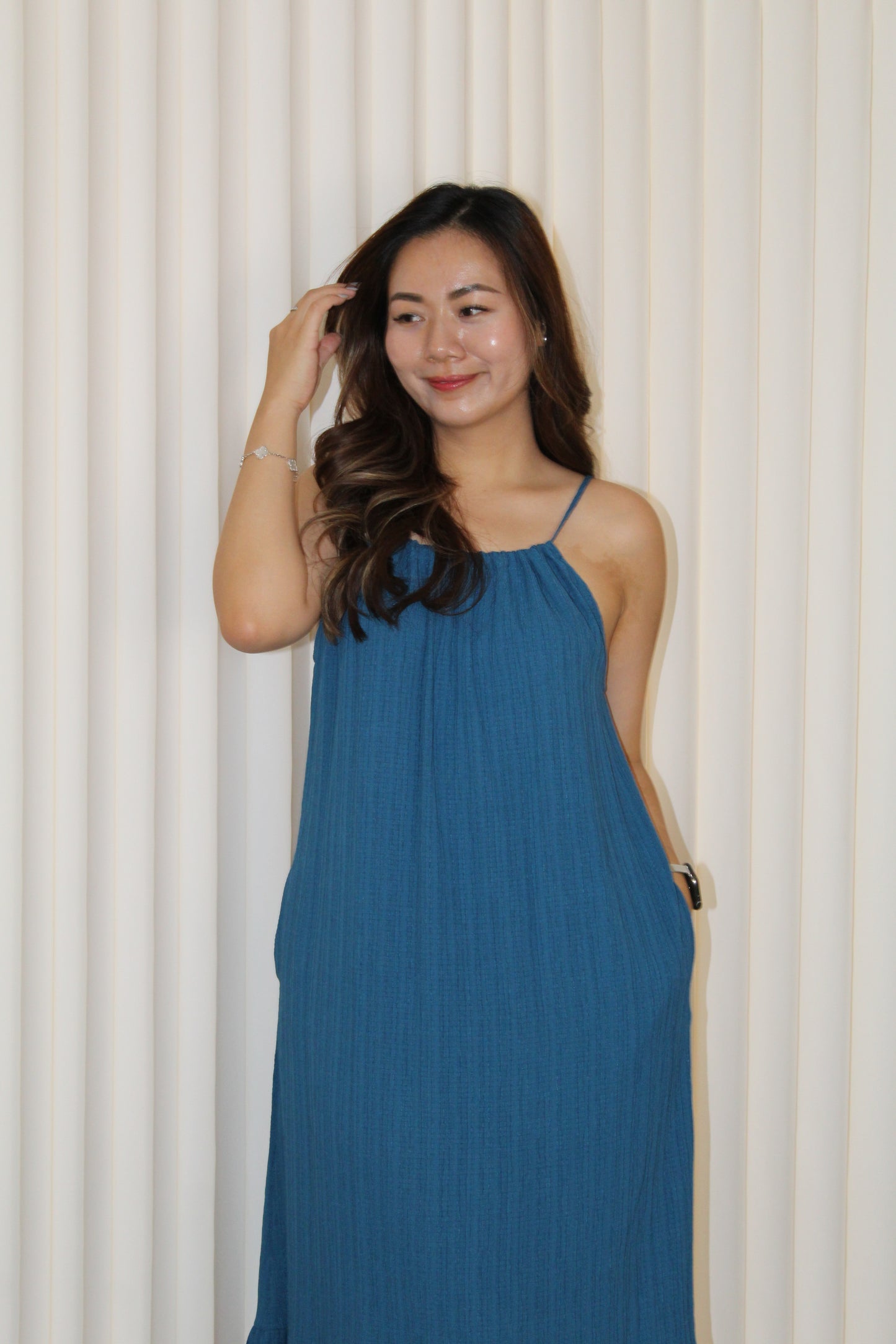 Mayra Textured Halter Maxi Dress (Blue)
