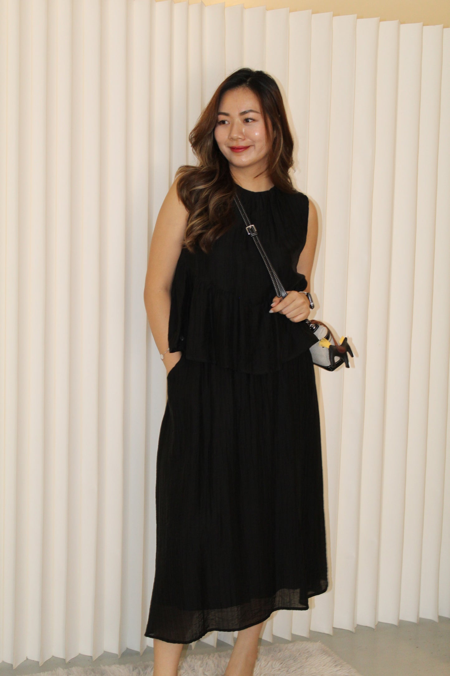 Rowena Flare Two Piece Skirt Set (Black)