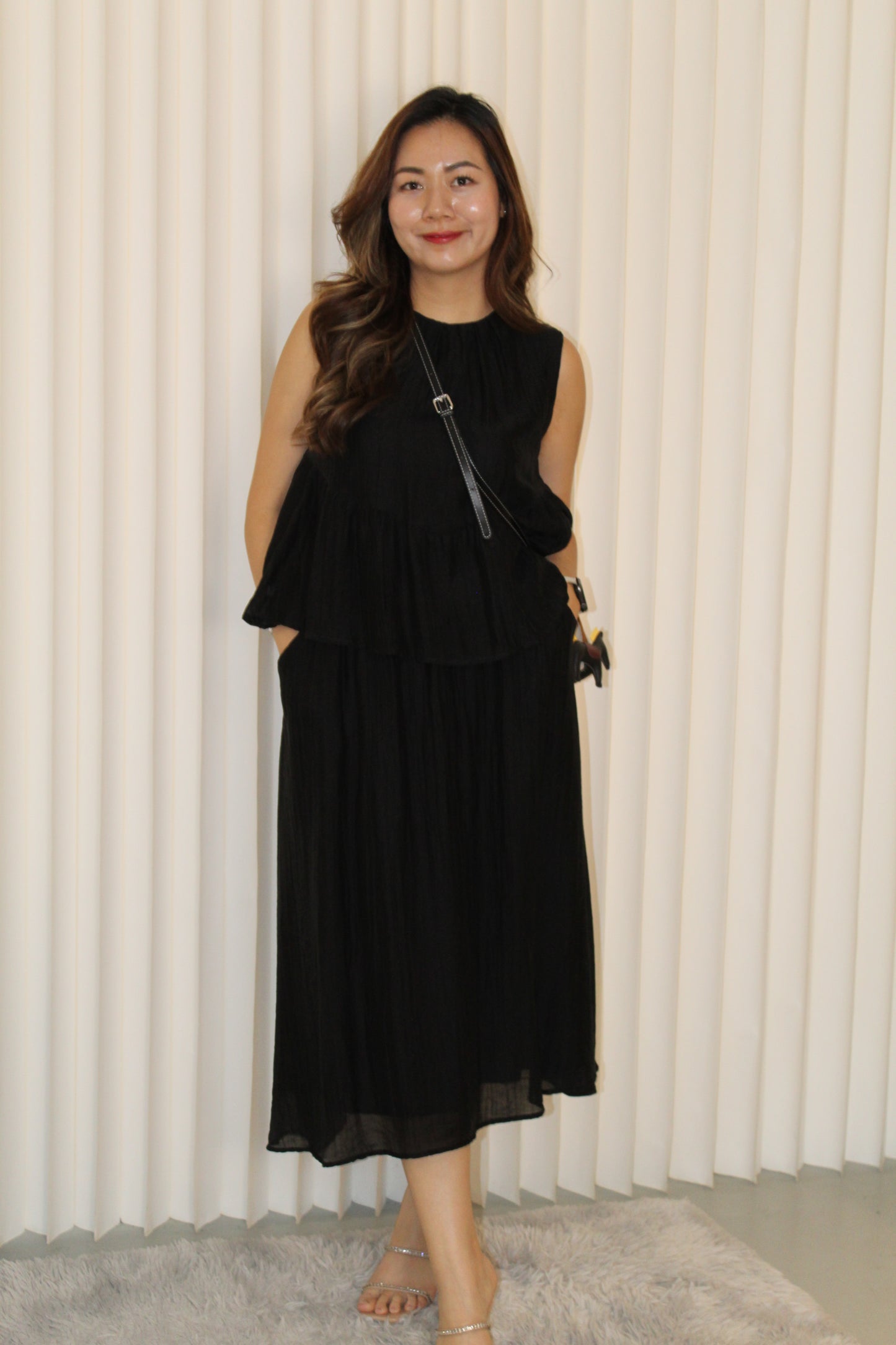 Rowena Flare Two Piece Skirt Set (Black)