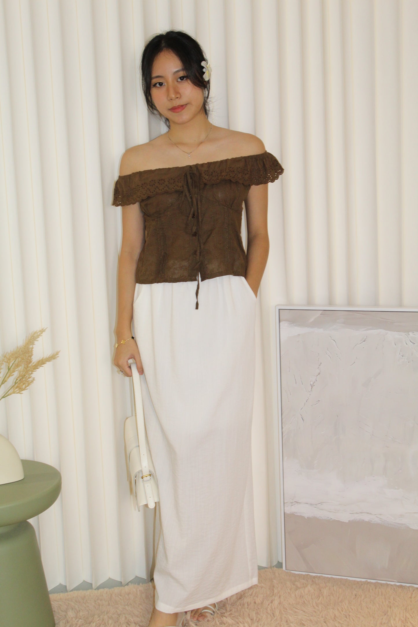 Yoona Eyelet Top (Brown)