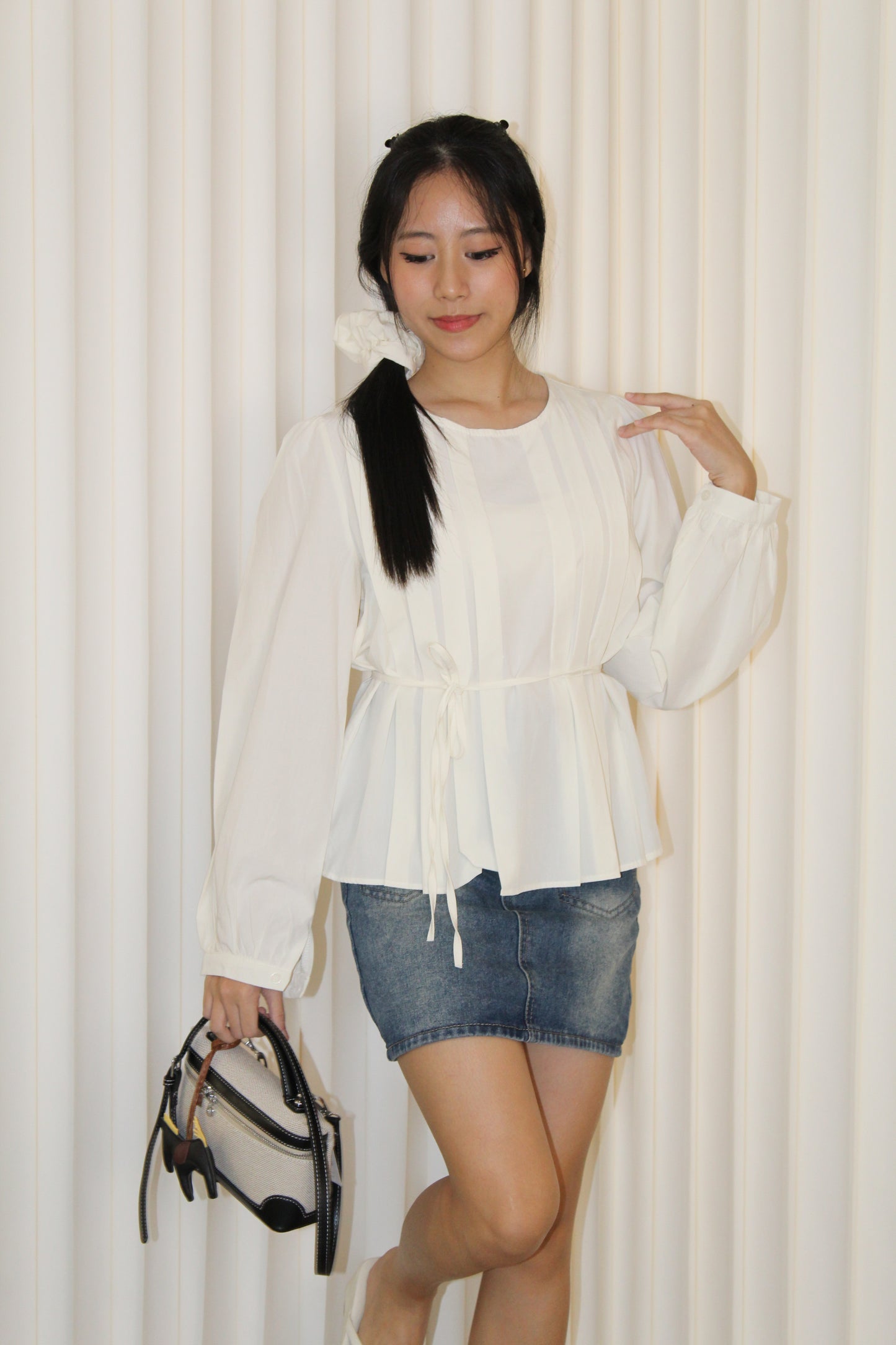 Lennon Flare Long Sleeve Top (Cream)