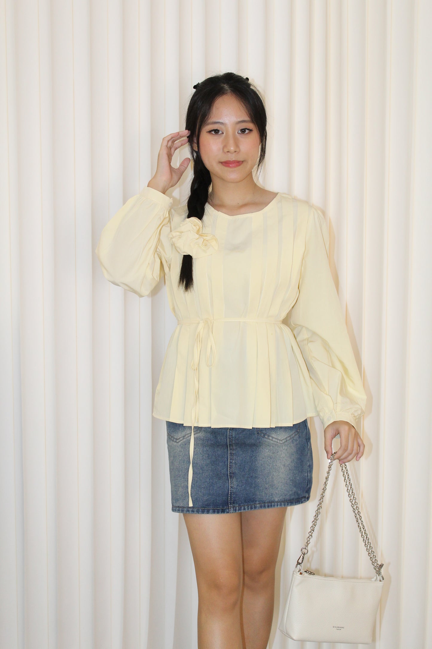 Lennon Flare Long Sleeve Top (Cream)