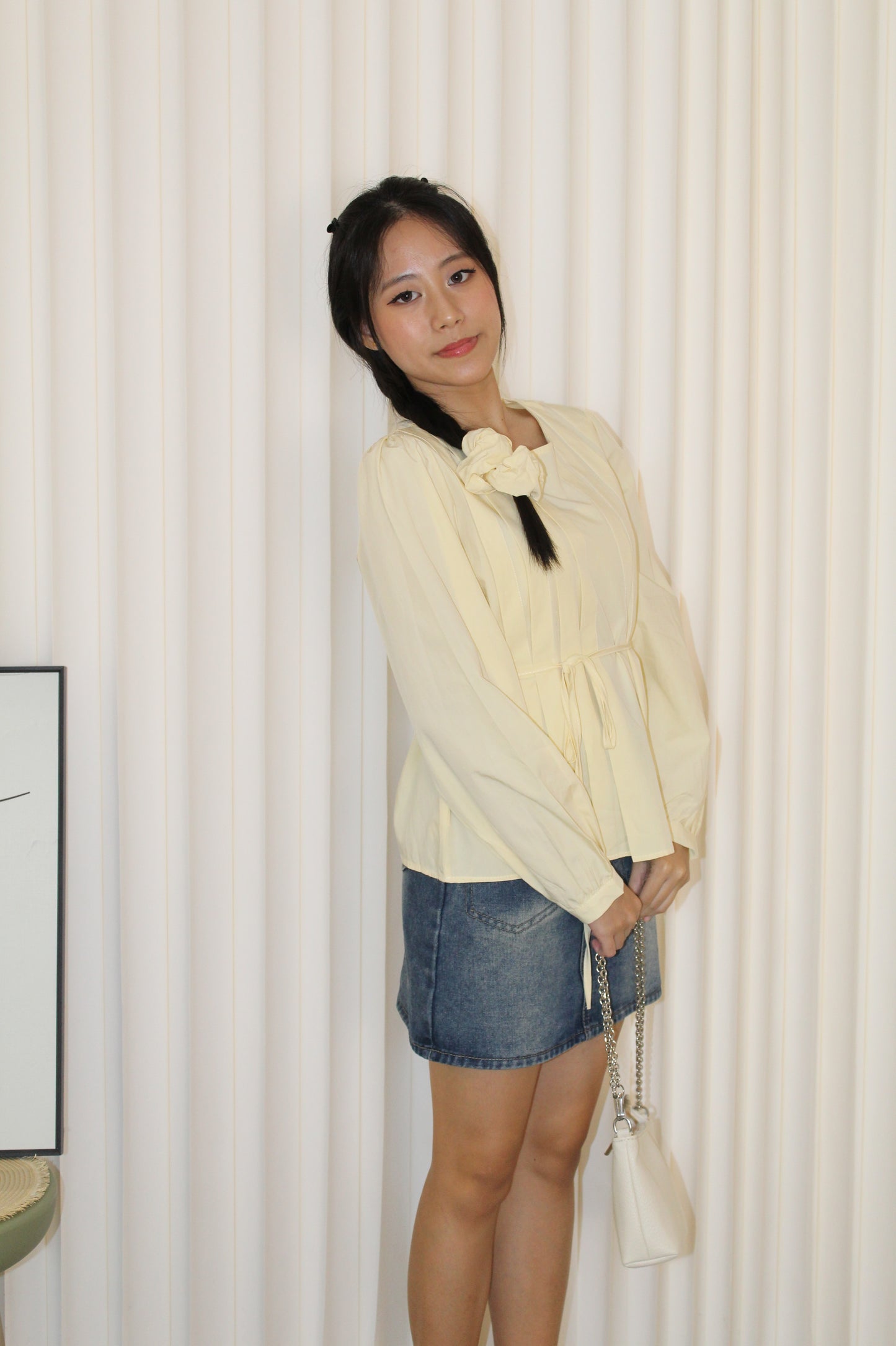 Lennon Flare Long Sleeve Top (Cream)