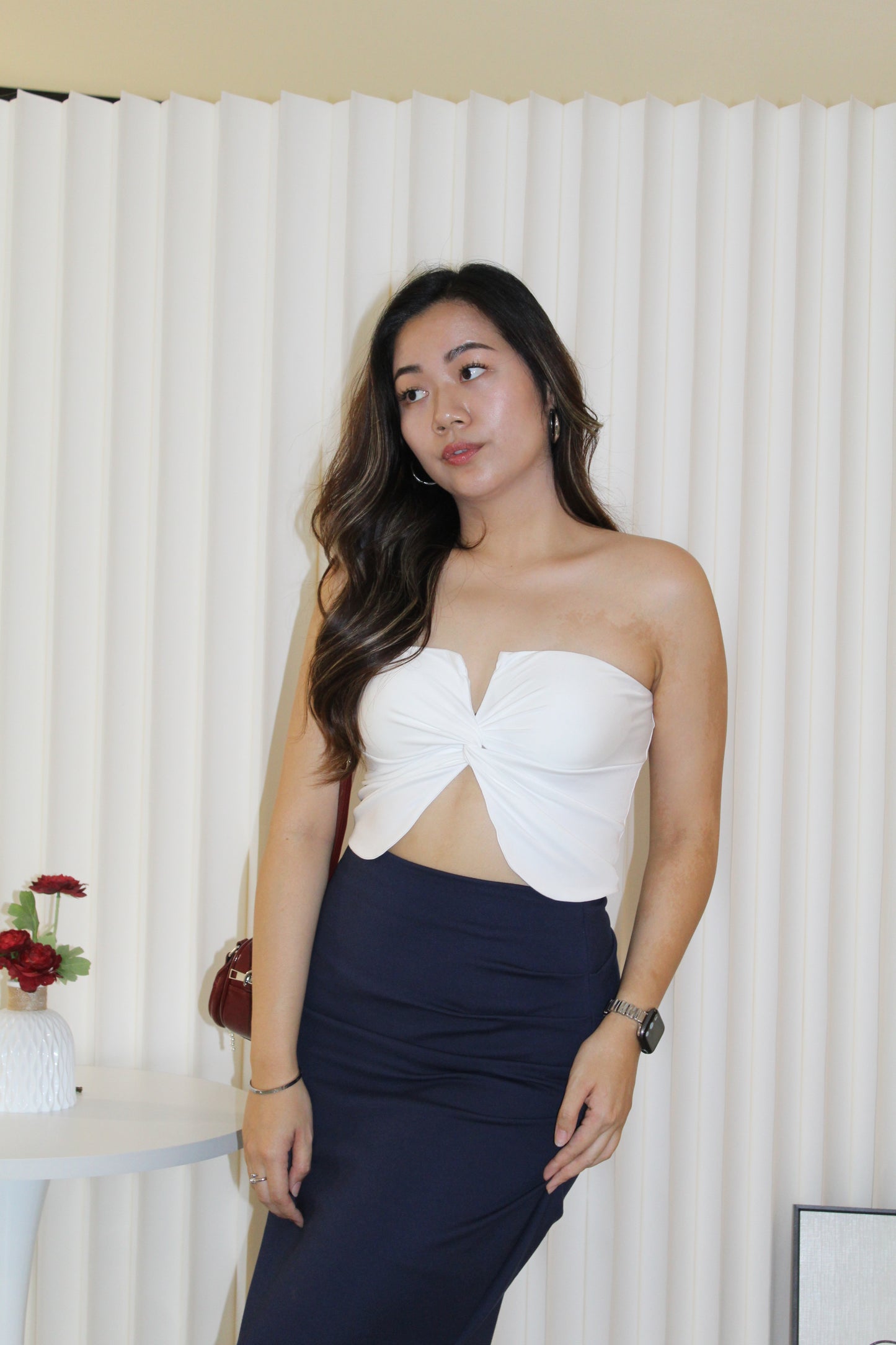 Alrey Padded Tube Crop Top (White)