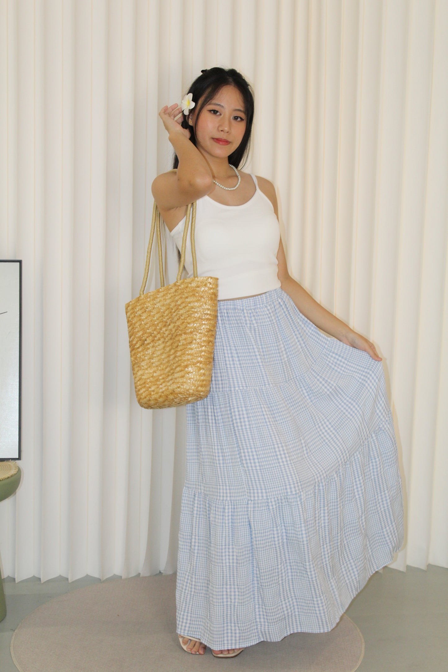 Brenda Checkered Maxi Skirt (Blue)