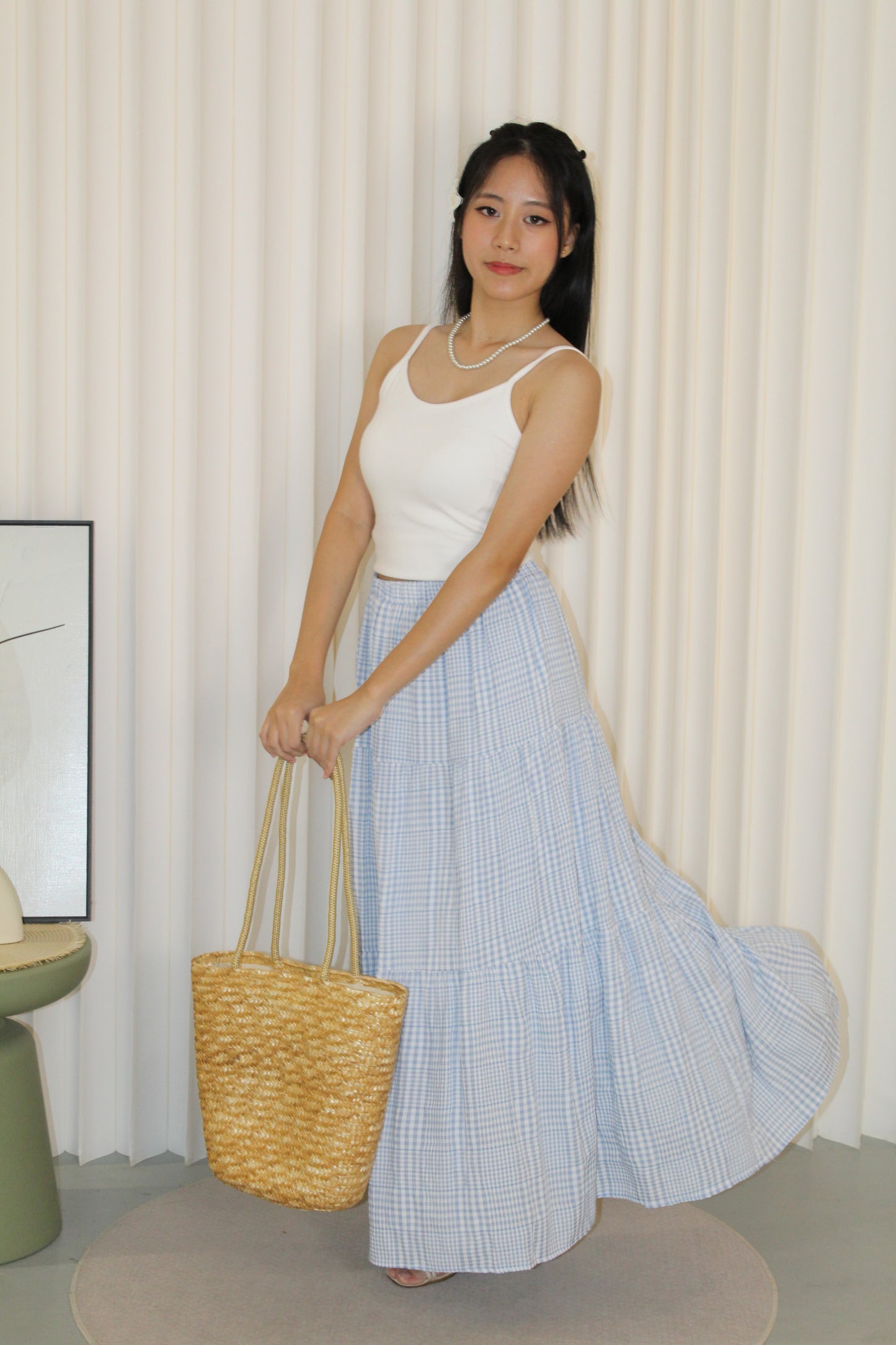 Brenda Checkered Maxi Skirt (Blue)
