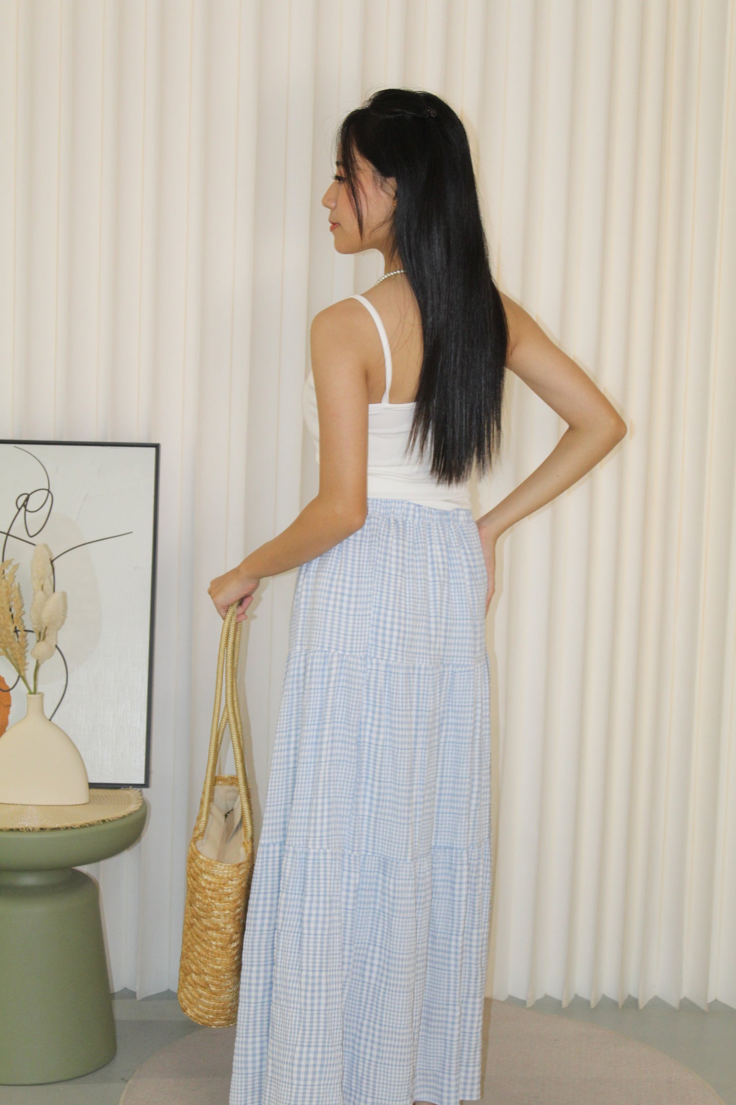 Brenda Checkered Maxi Skirt (Blue)