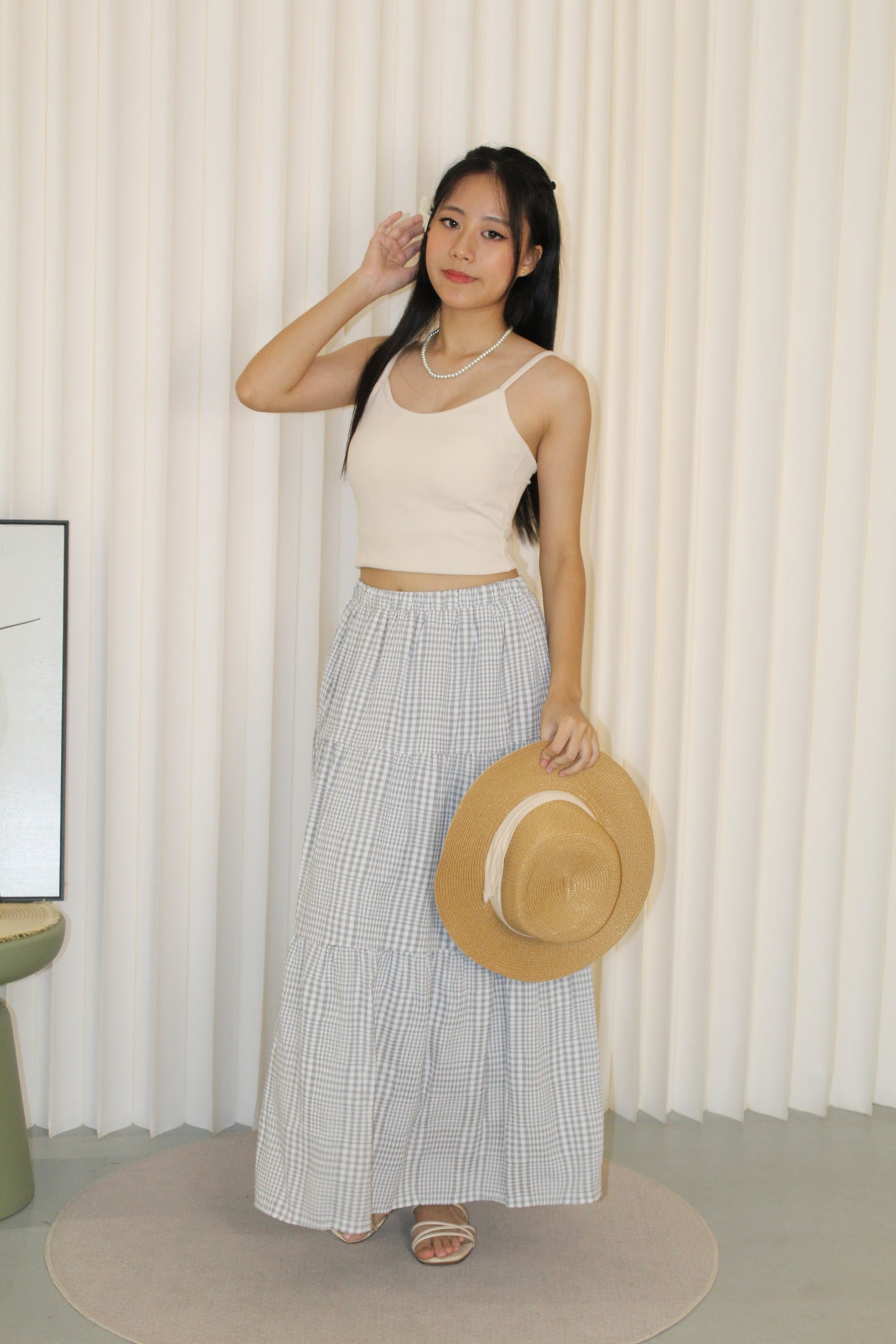 Brenda Checkered Maxi Skirt (Blue)