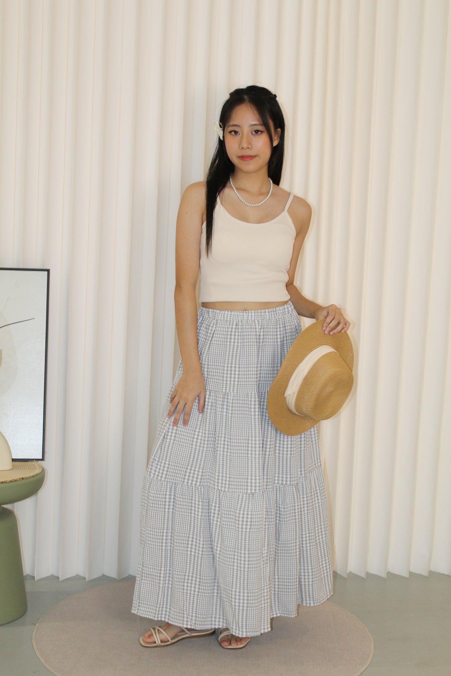 Brenda Checkered Maxi Skirt (Blue)