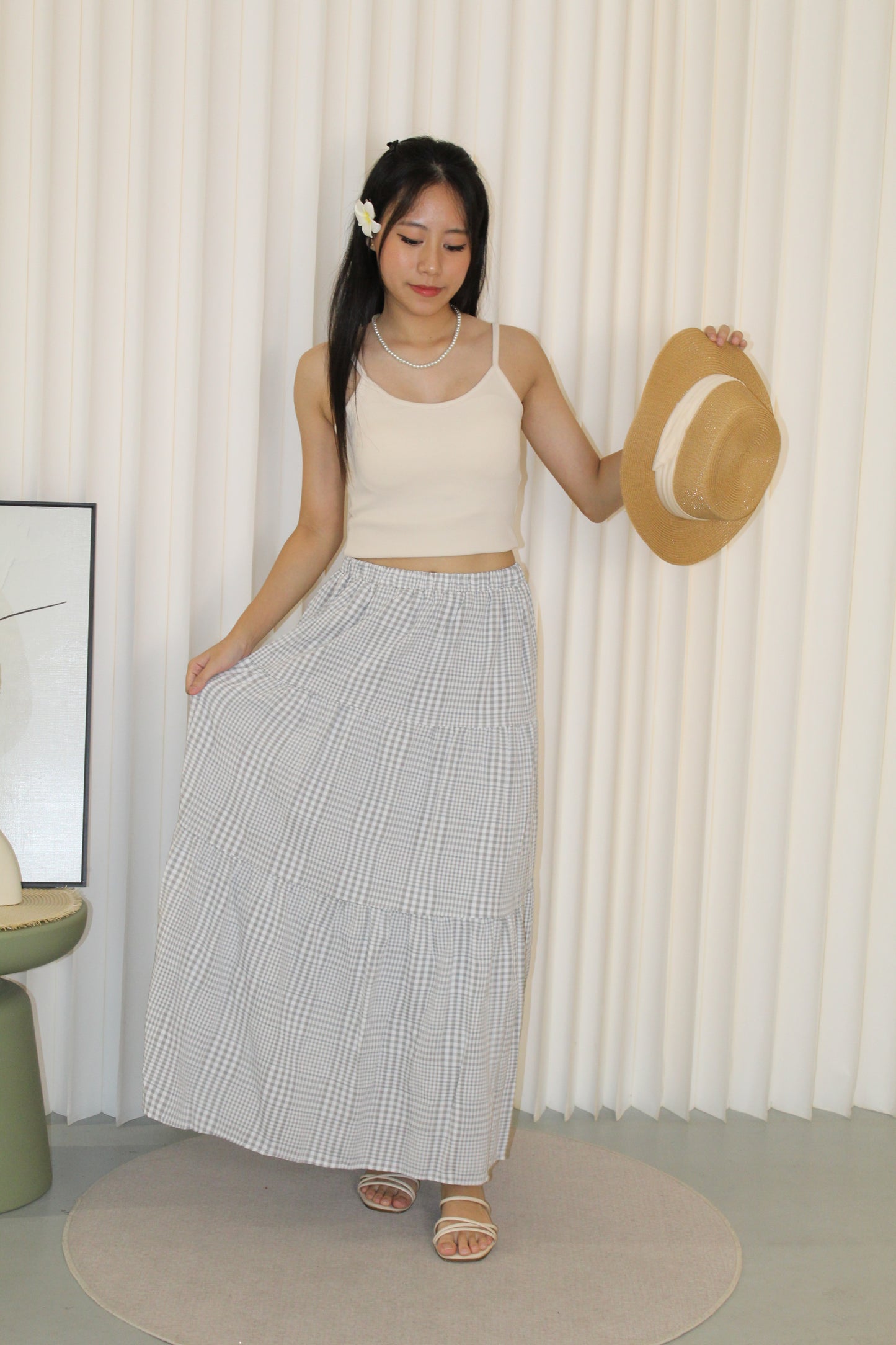 Brenda Checkered Maxi Skirt (Blue)