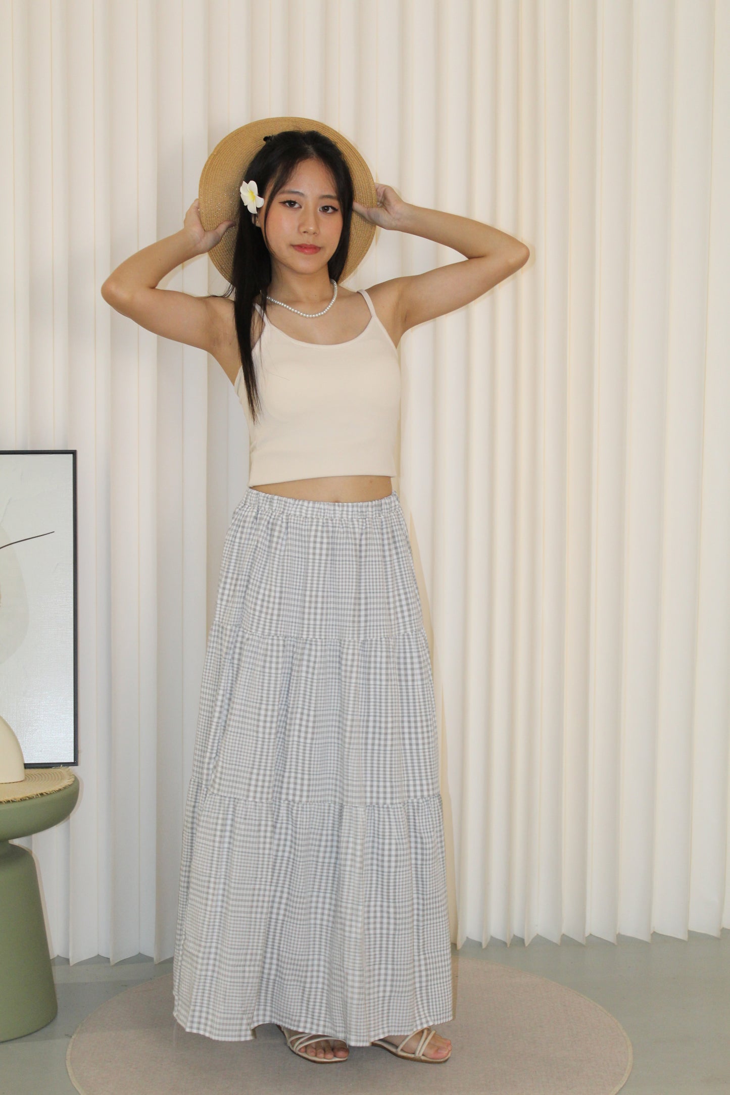 Brenda Checkered Maxi Skirt (Blue)