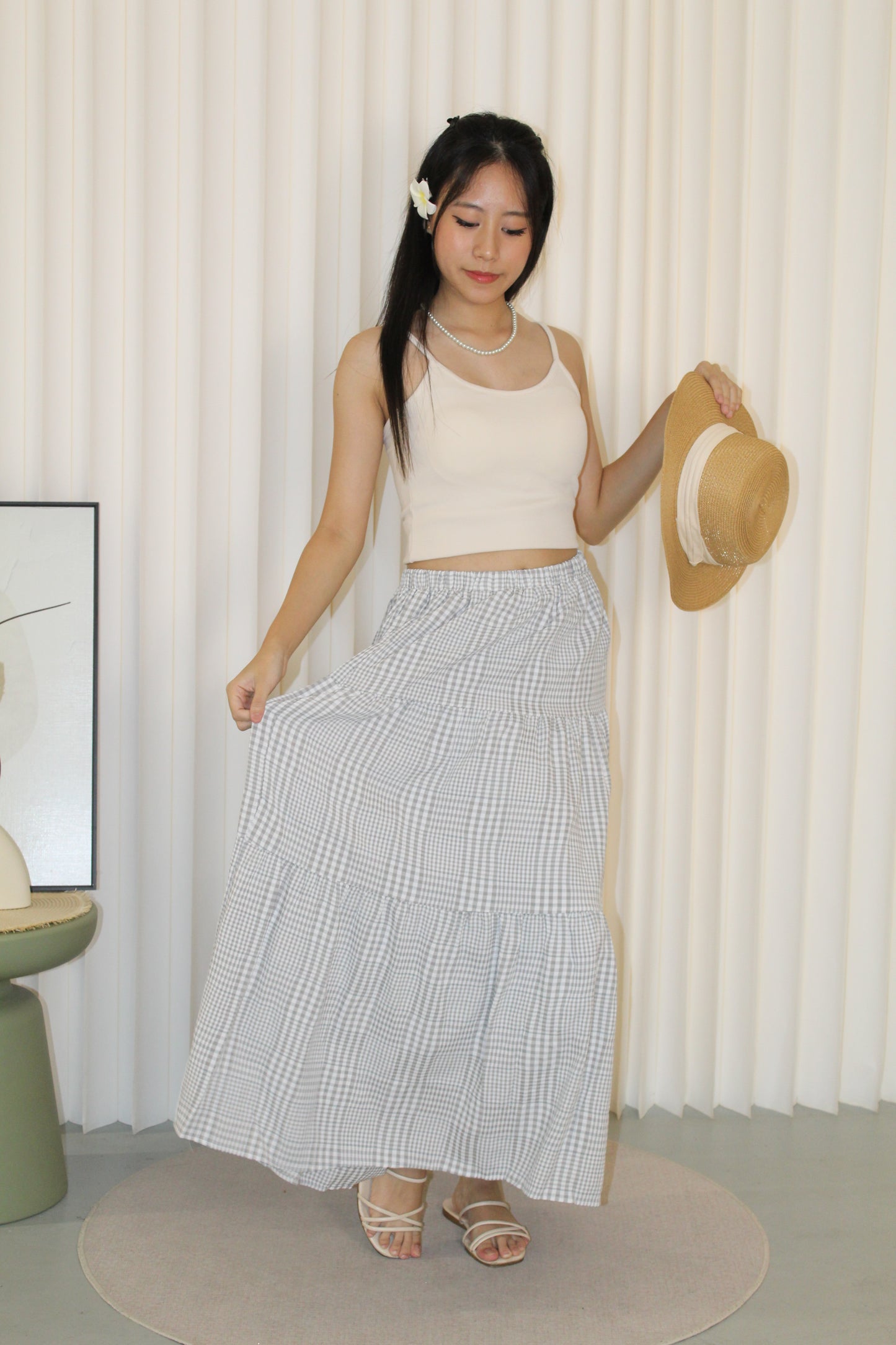 Brenda Checkered Maxi Skirt (Blue)