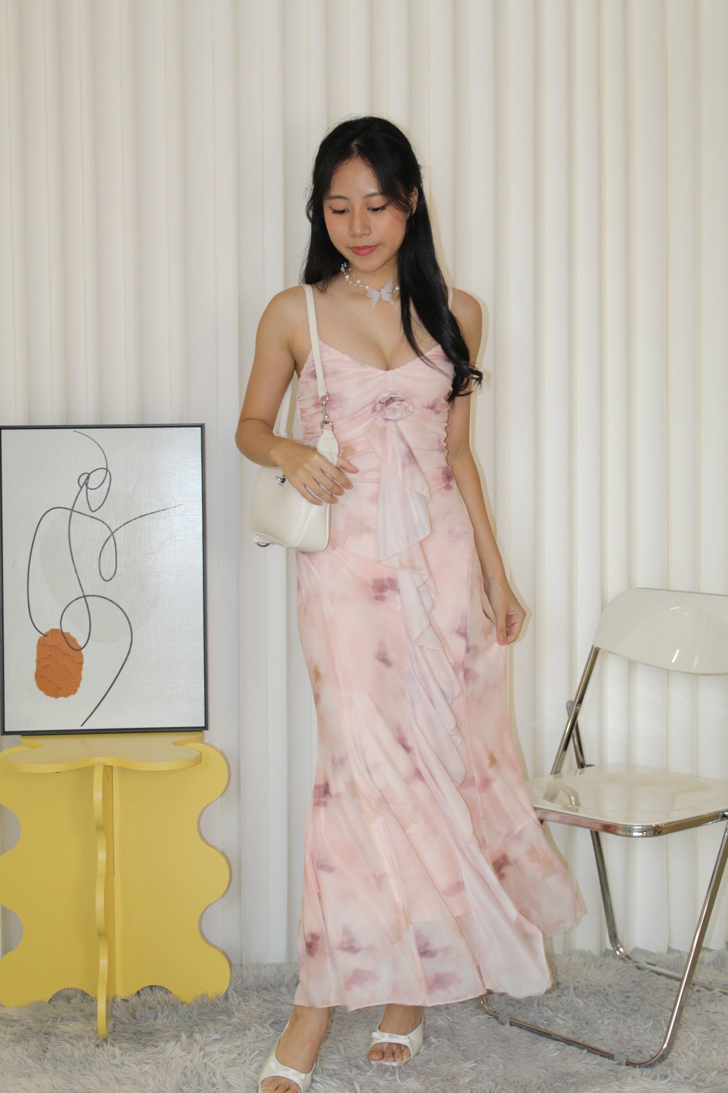 Ginnie Floral Mesh Midaxi Dress (Pink)