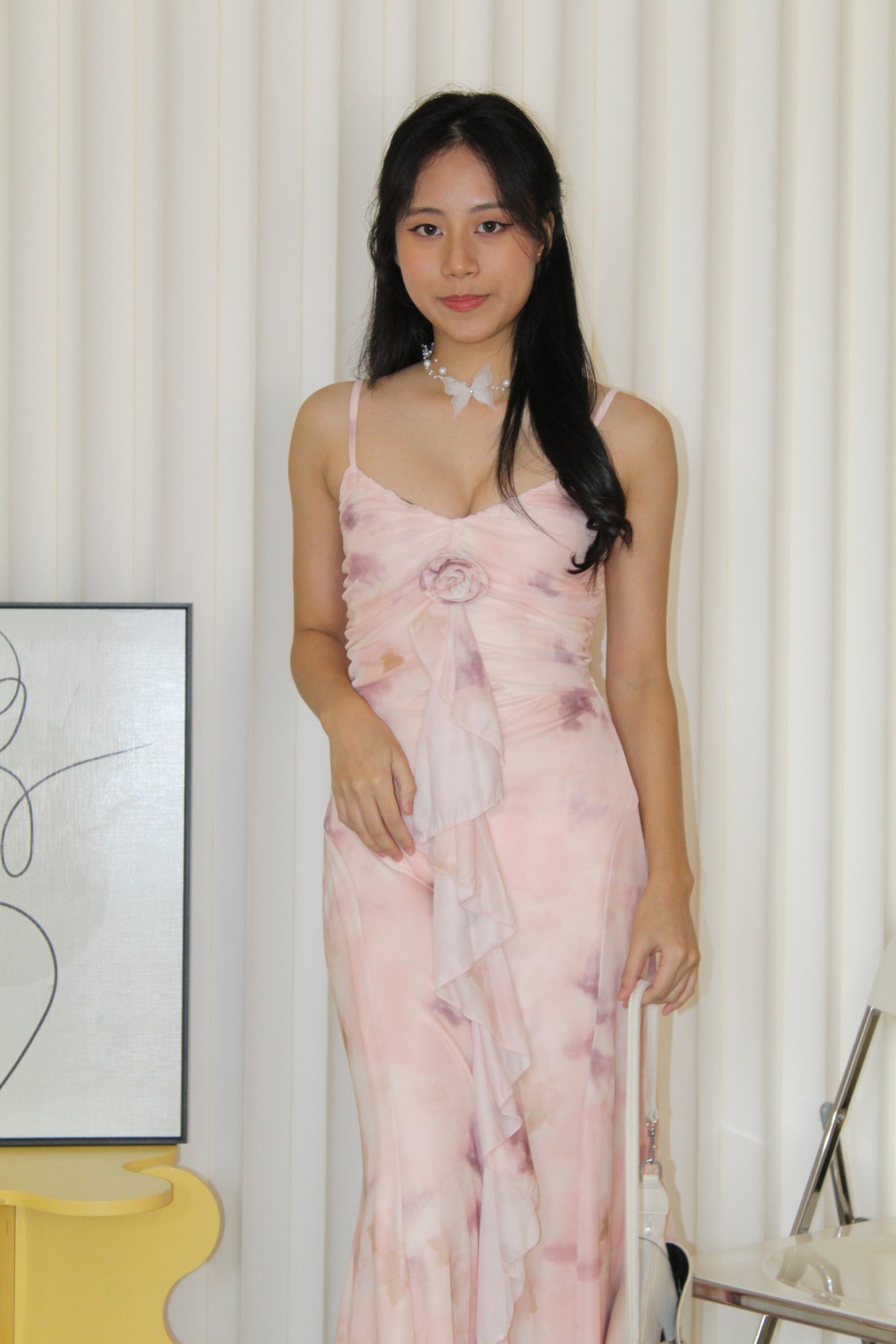 Ginnie Floral Mesh Midaxi Dress (Pink)