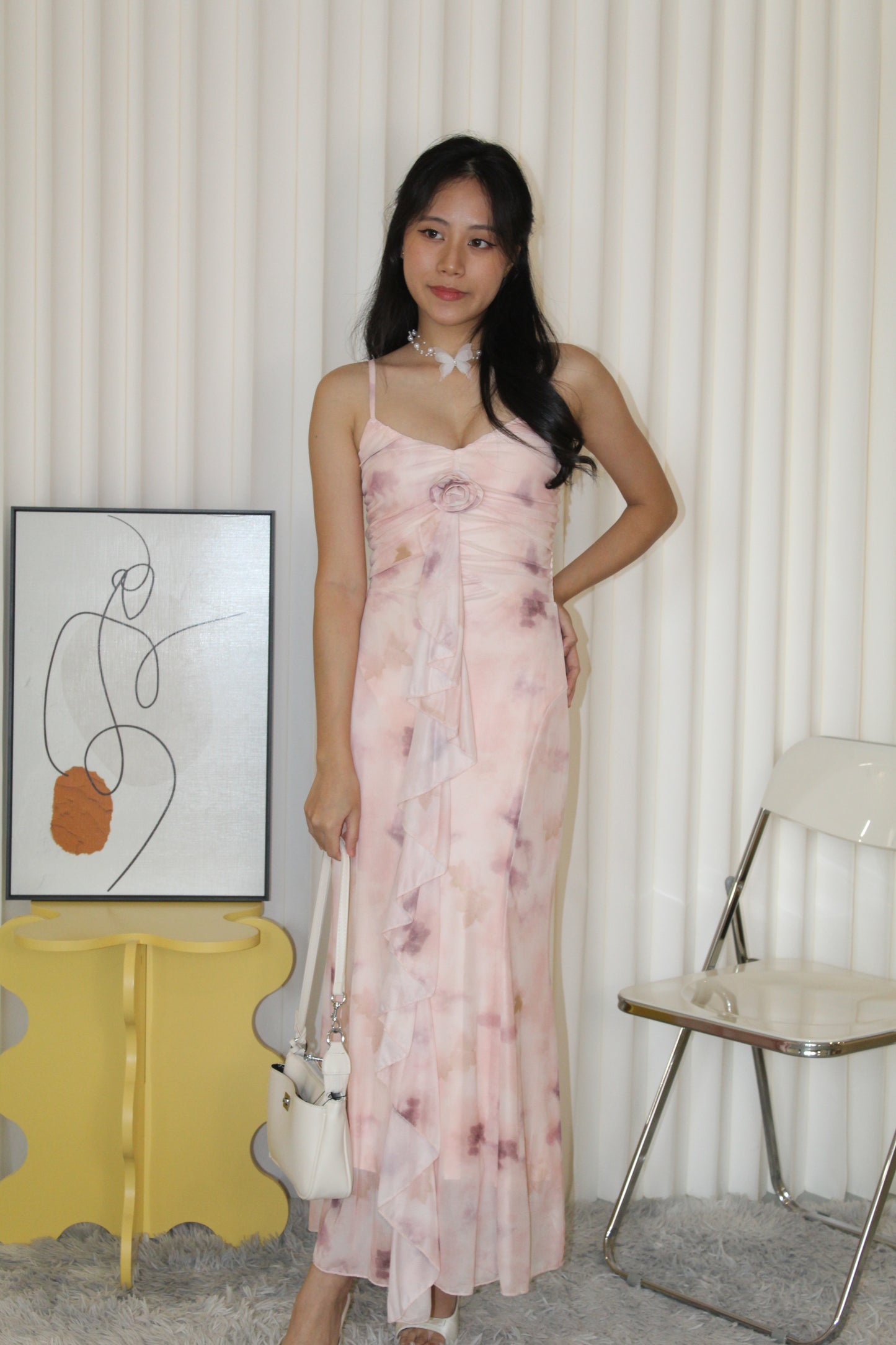 Ginnie Floral Mesh Midaxi Dress (Pink)