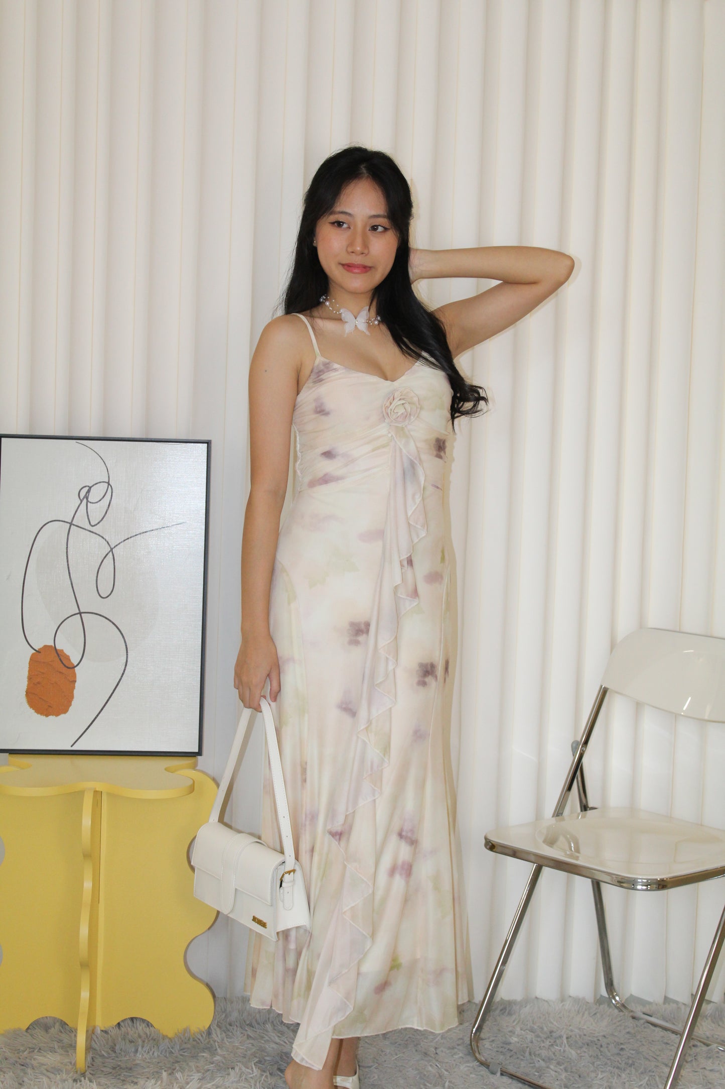 Ginnie Floral Mesh Midaxi Dress (Pink)