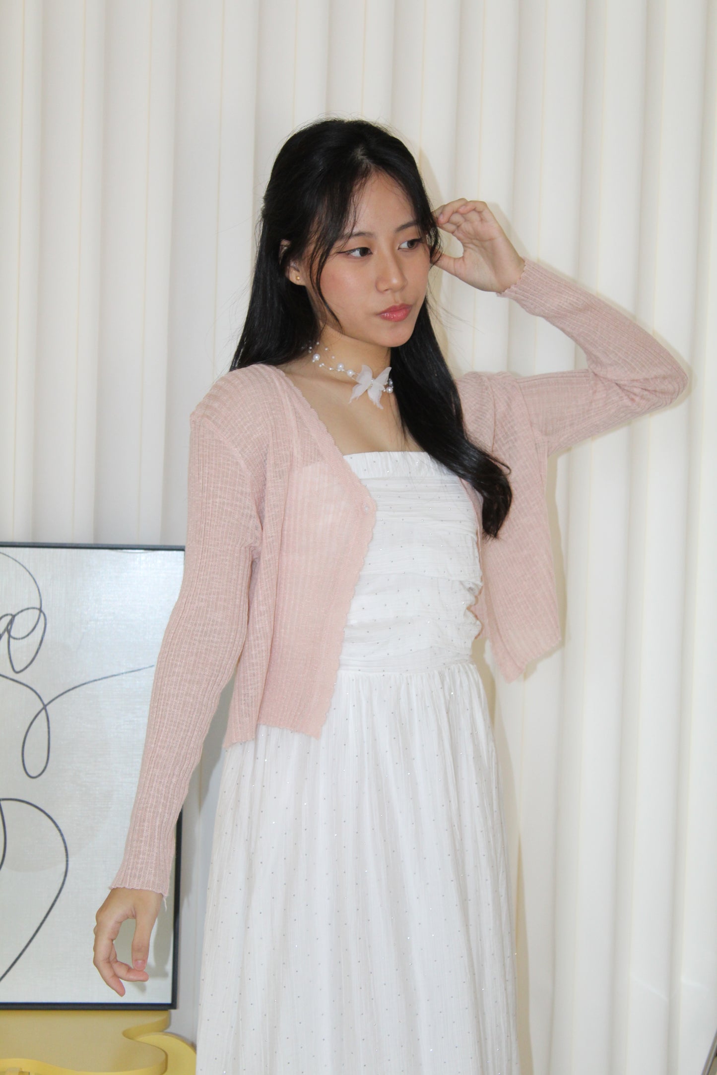 Elena Sheer Crop Cardigan (Black)
