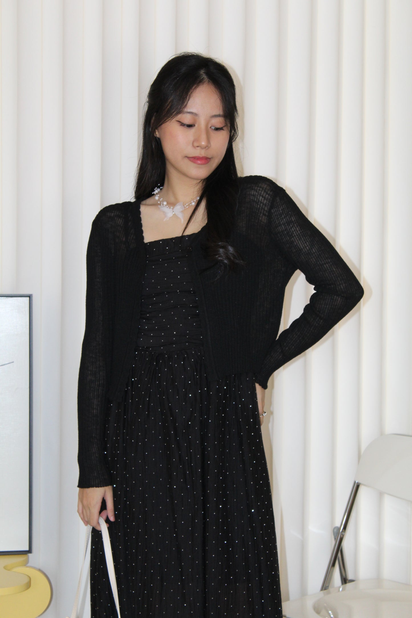 Elena Sheer Crop Cardigan (Black)