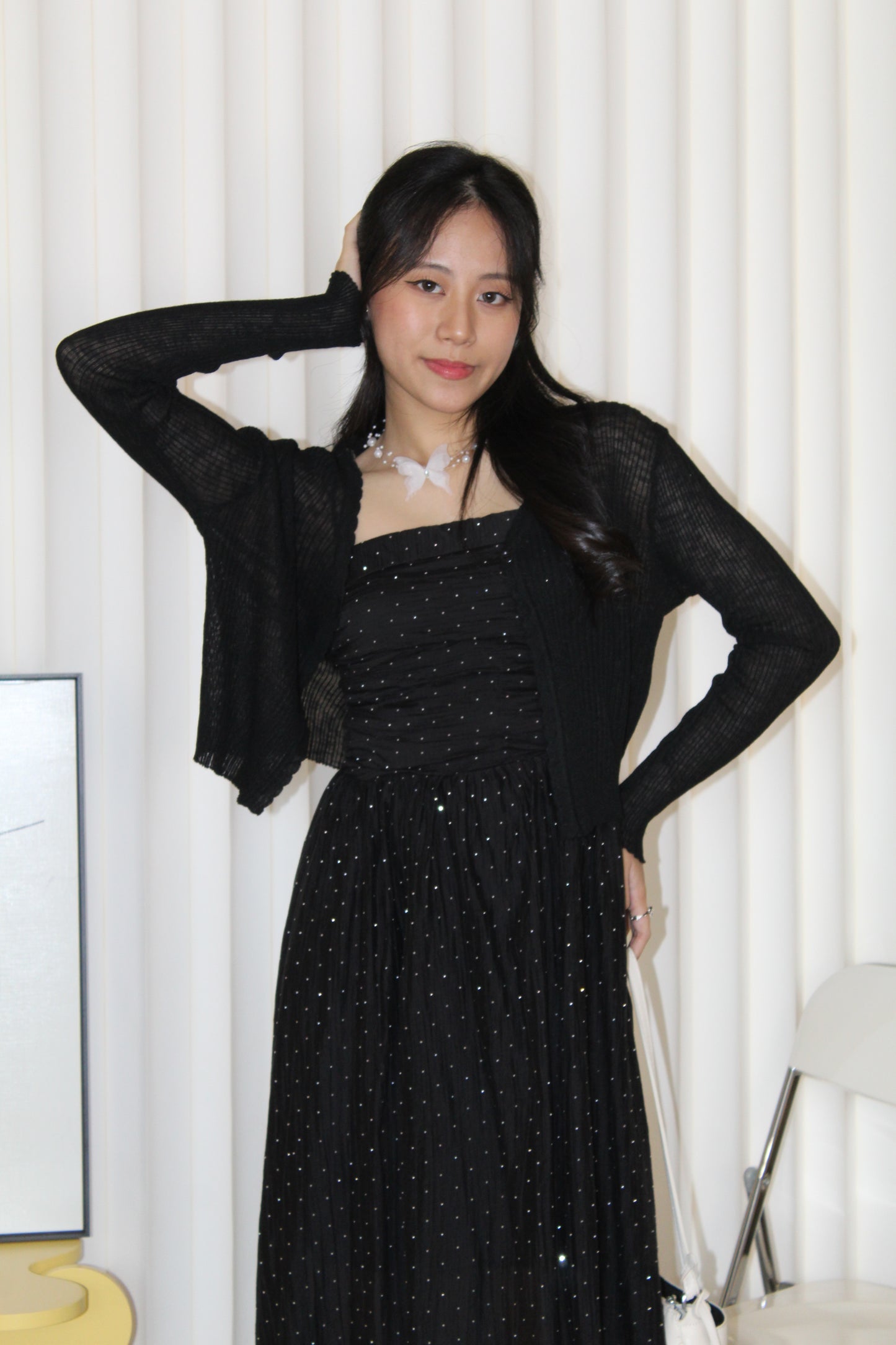 Elena Sheer Crop Cardigan (Black)