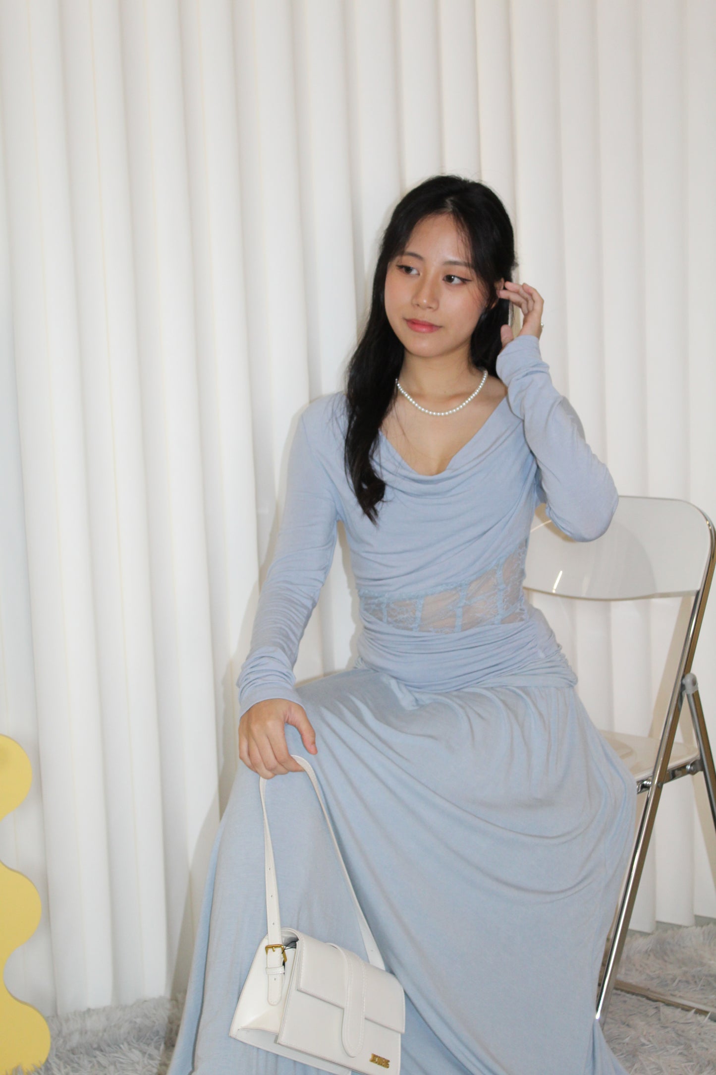 Chiara Lace Long Sleeve Top (Blue)