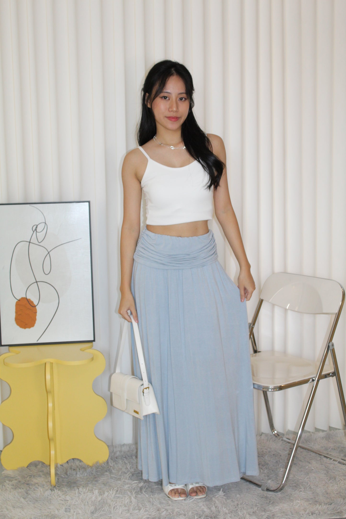 Chiara Ruched Maxi Skirt (Blue)