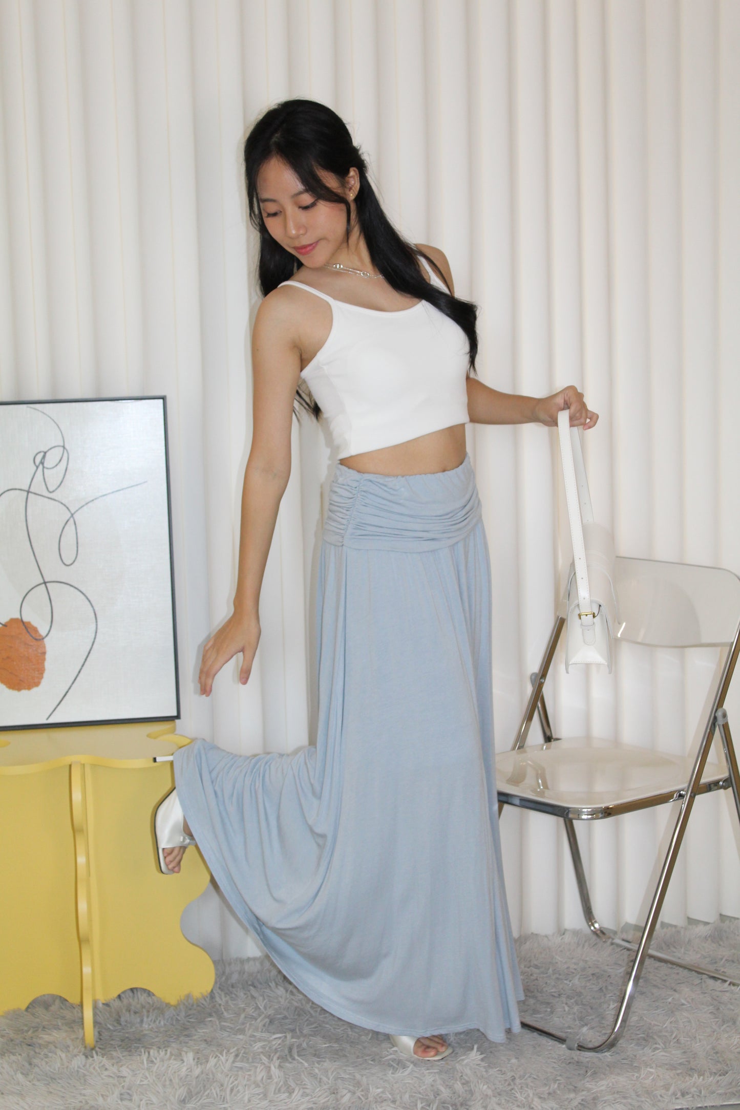 Chiara Ruched Maxi Skirt (Blue)