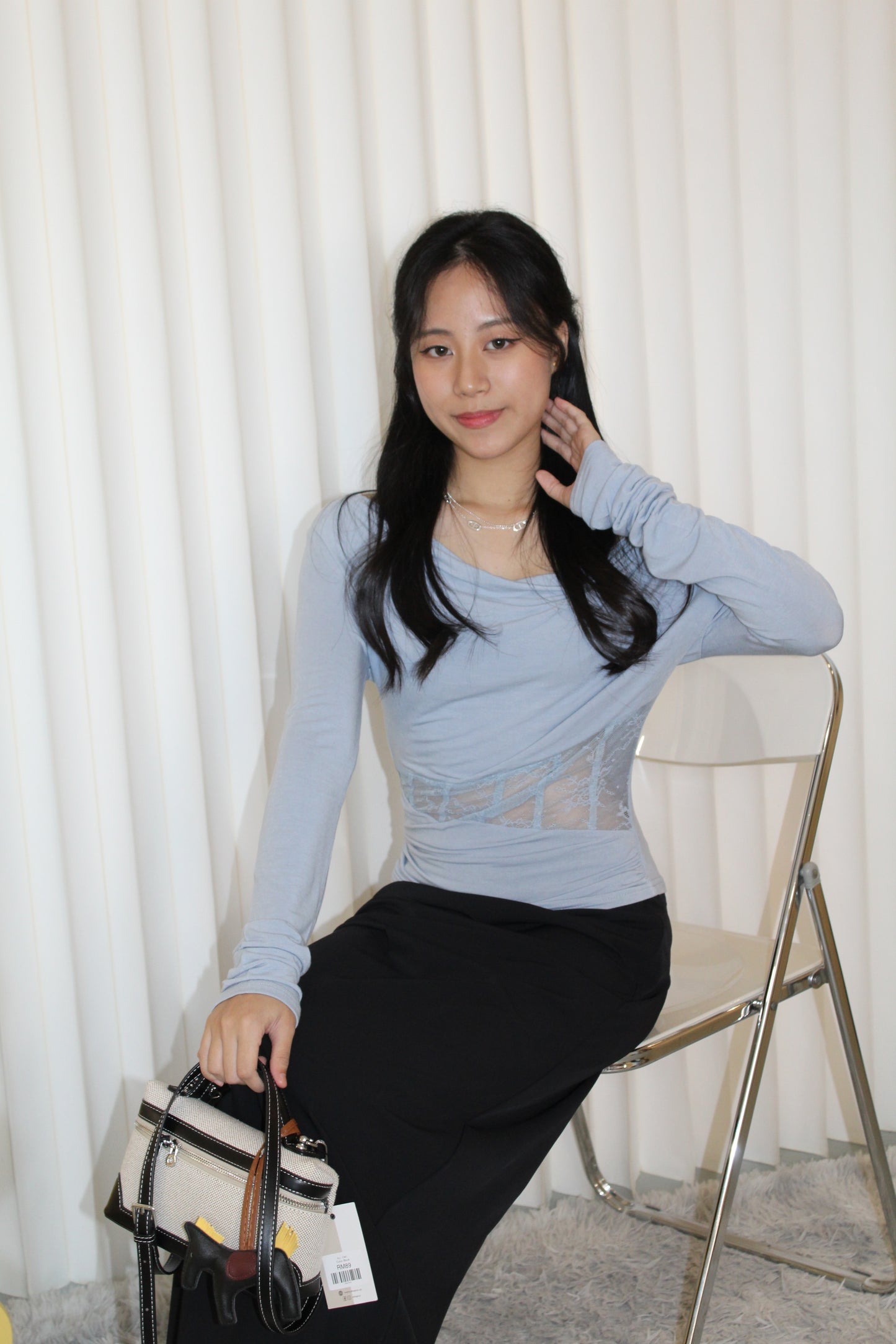 Chiara Lace Long Sleeve Top (Blue)