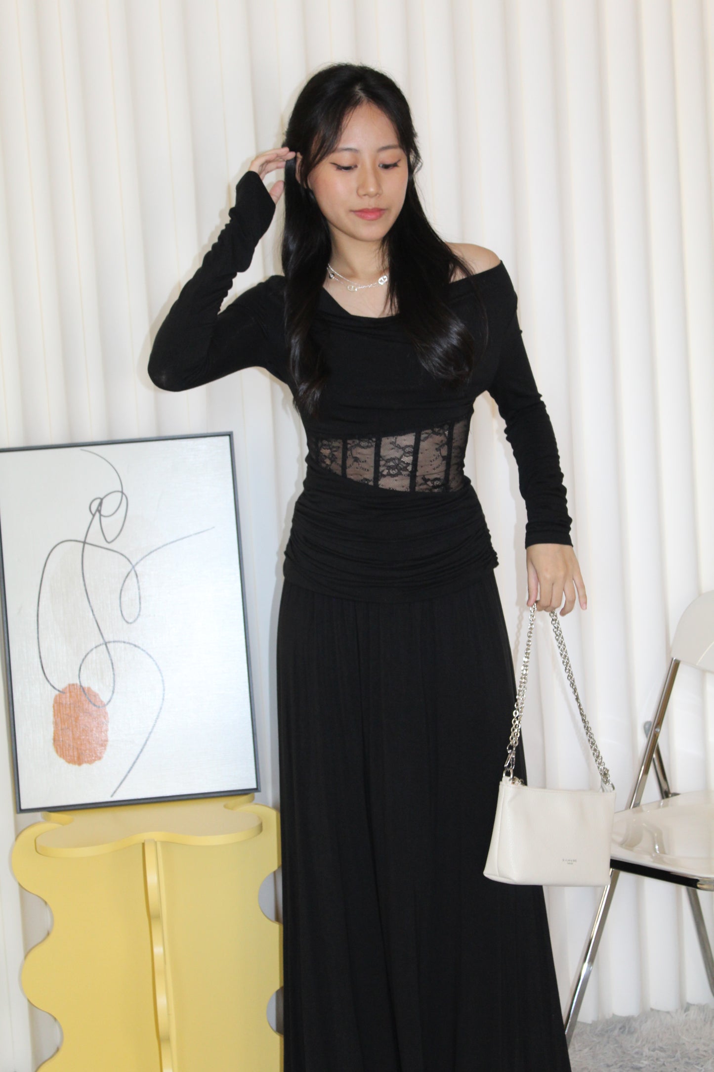 Chiara Lace Long Sleeve Top (Blue)