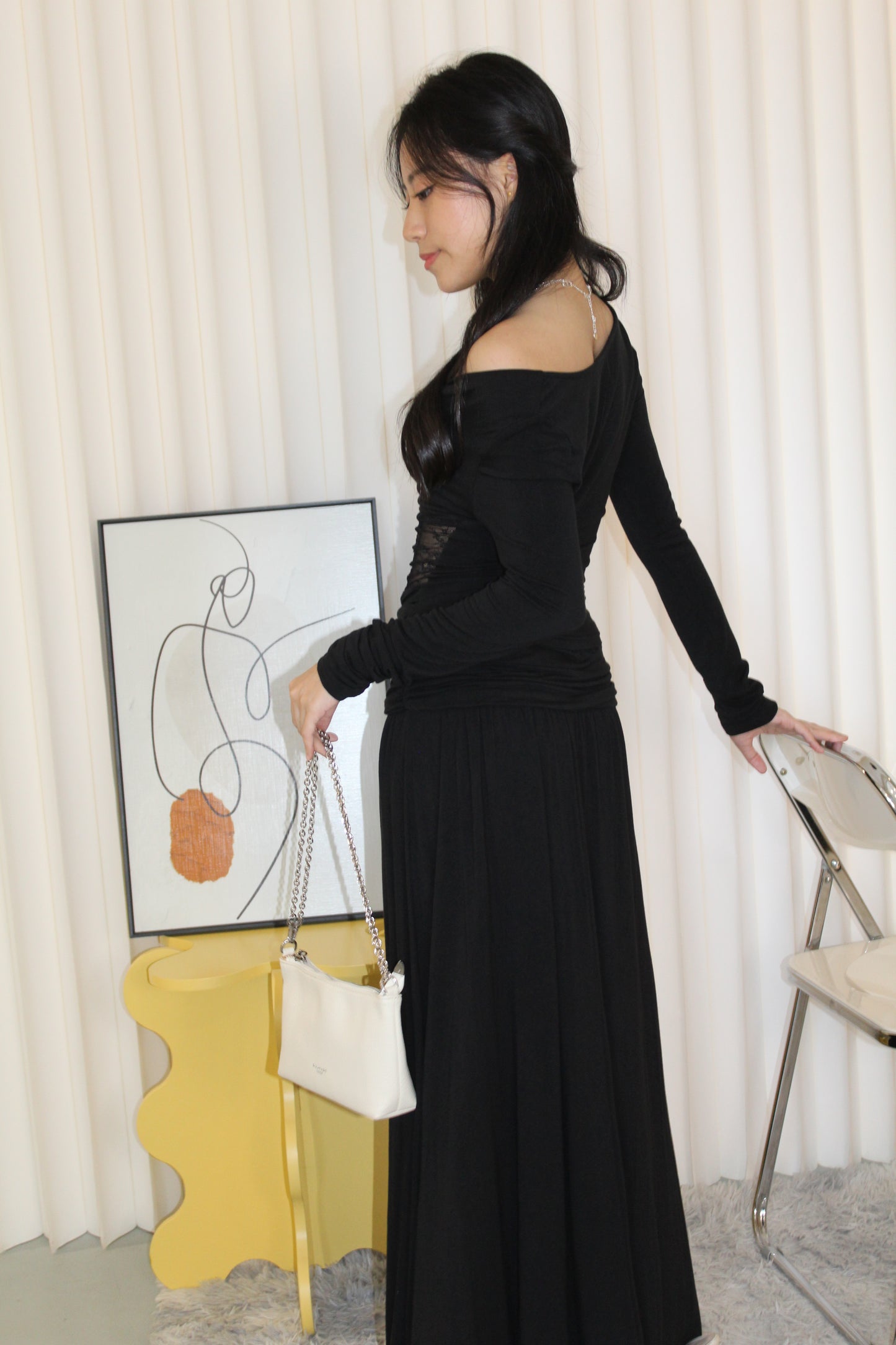Chiara Ruched Maxi Skirt (Blue)