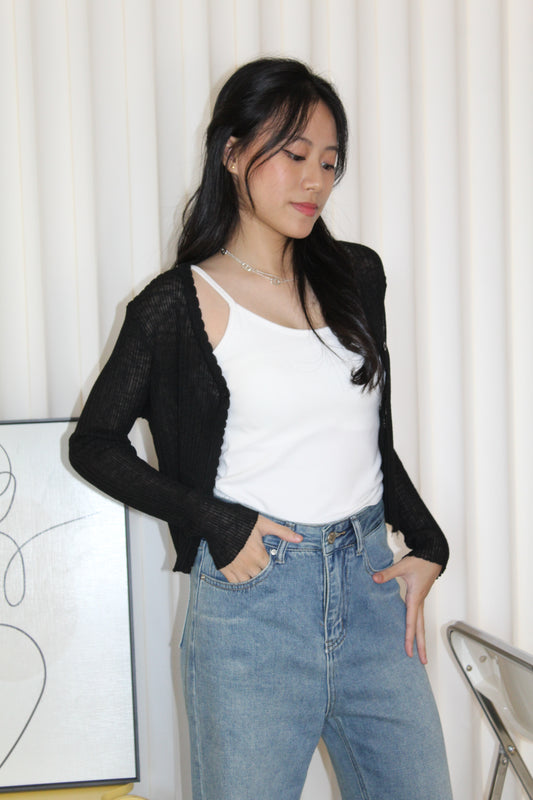 Elena Sheer Crop Cardigan (Black)