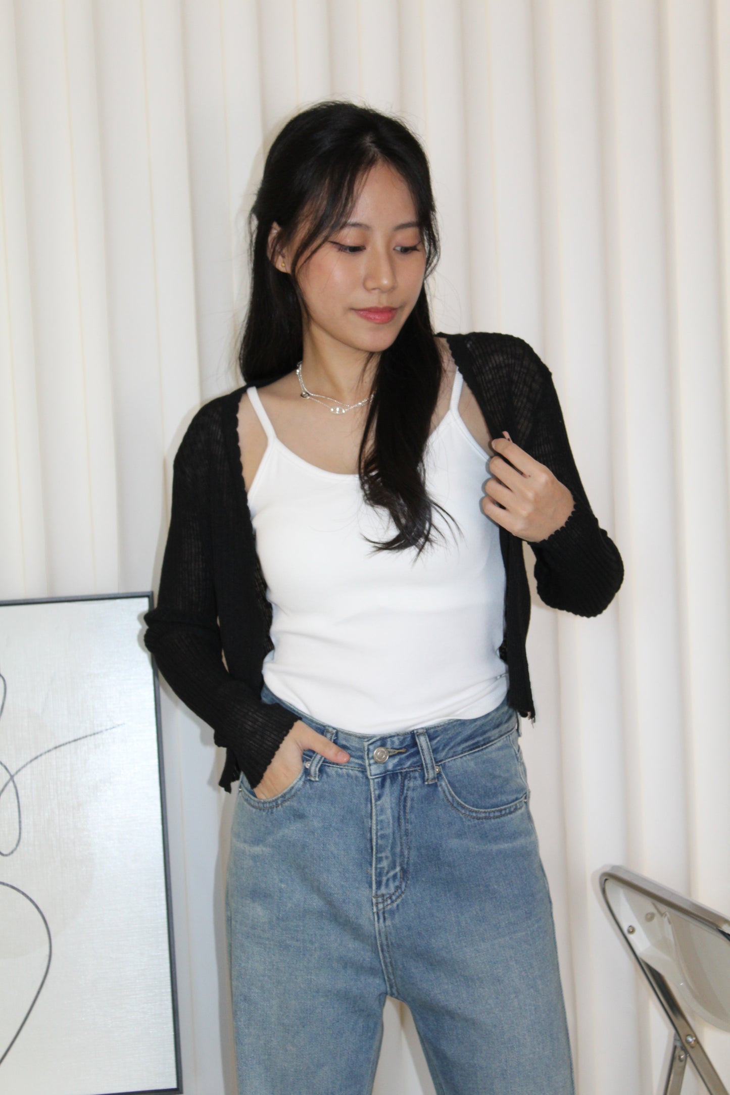 Elena Sheer Crop Cardigan (Black)