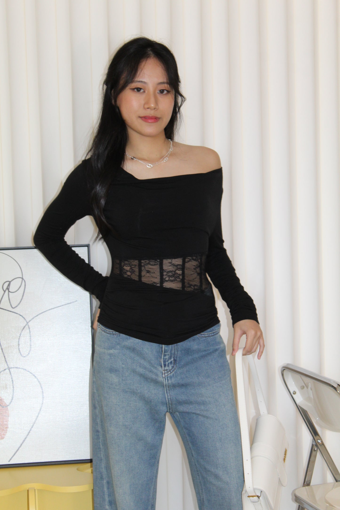 Chiara Lace Long Sleeve Top (Blue)