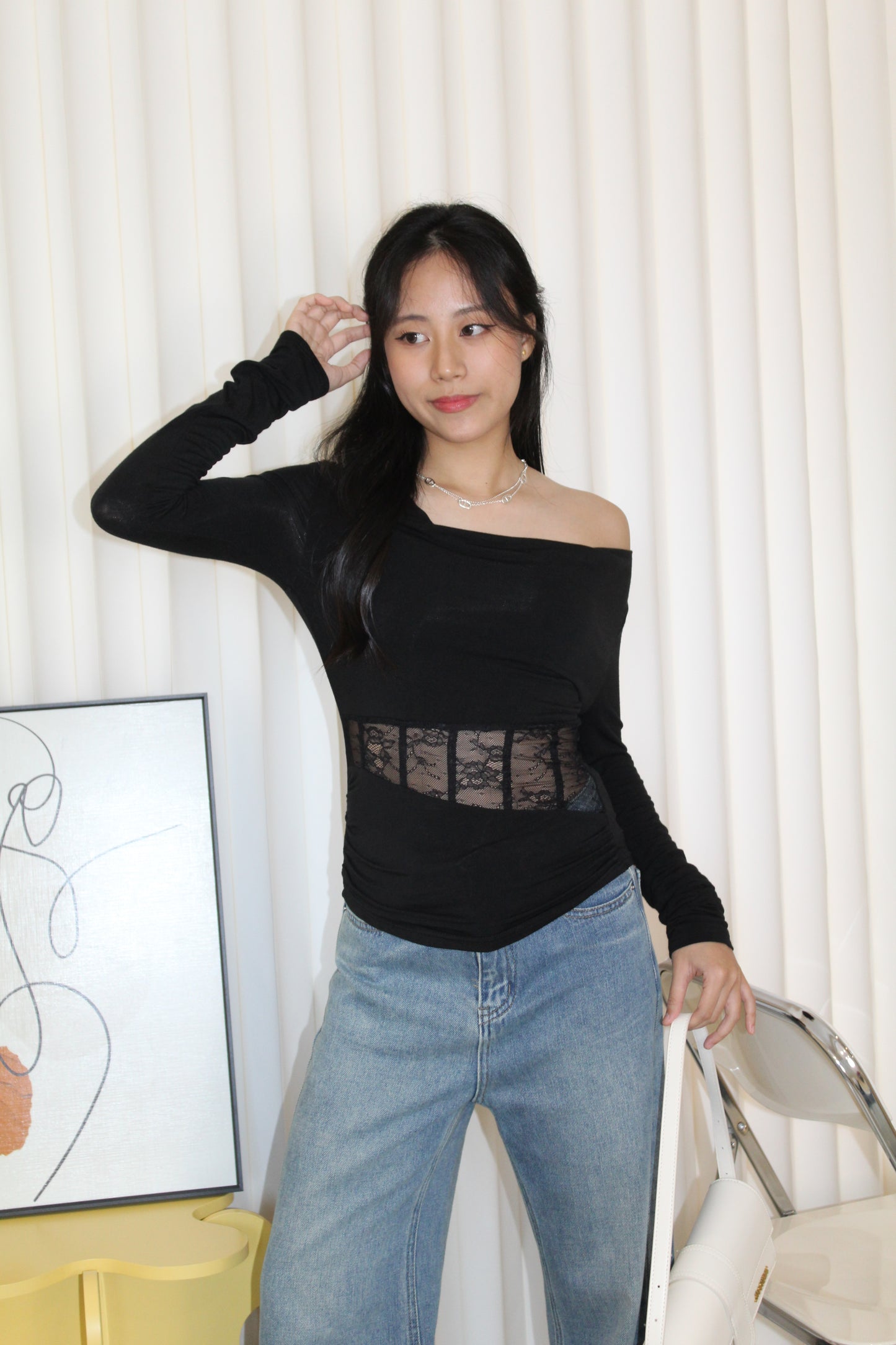 Chiara Lace Long Sleeve Top (Blue)
