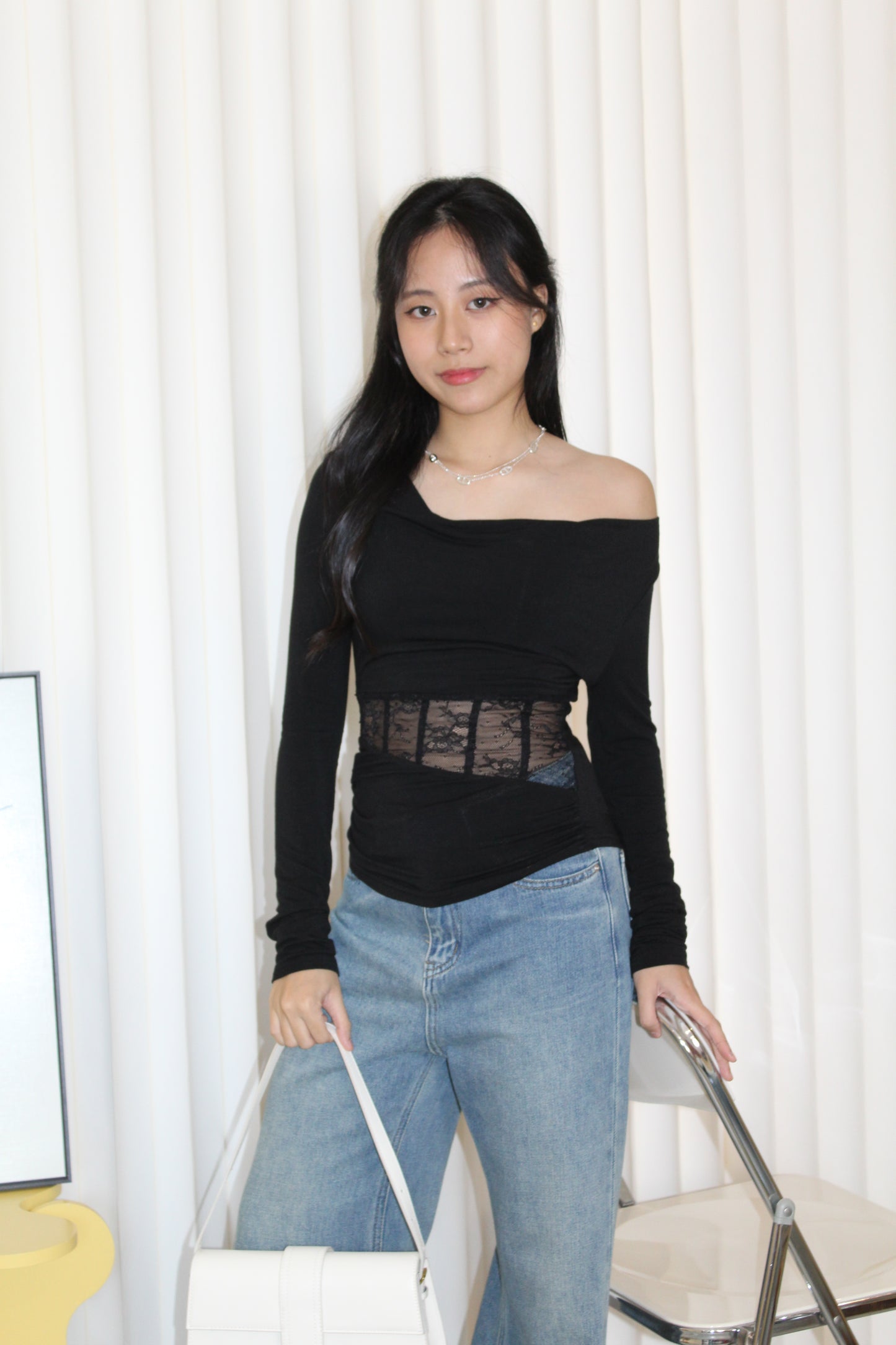Chiara Lace Long Sleeve Top (Blue)