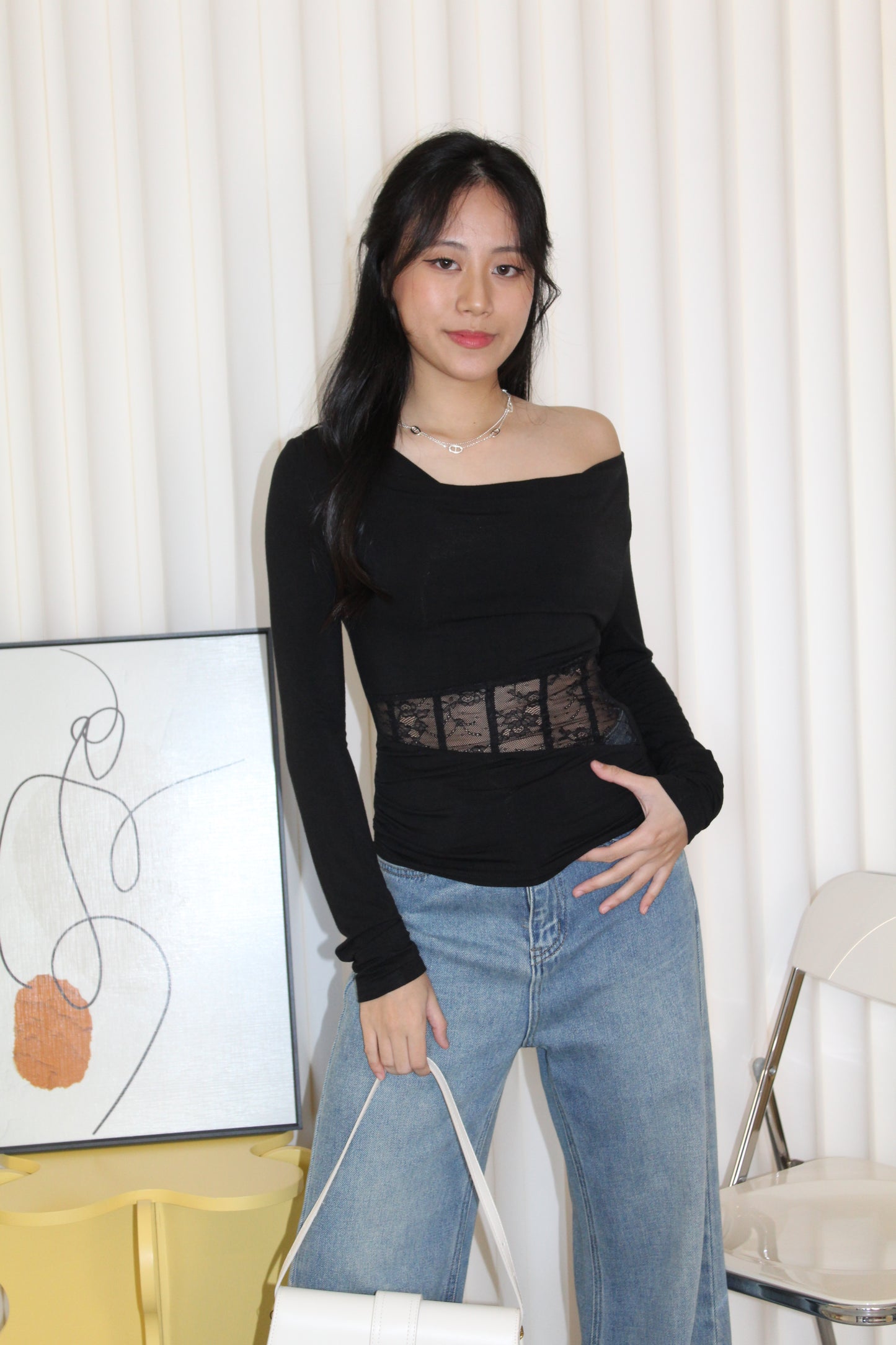 Chiara Lace Long Sleeve Top (Blue)