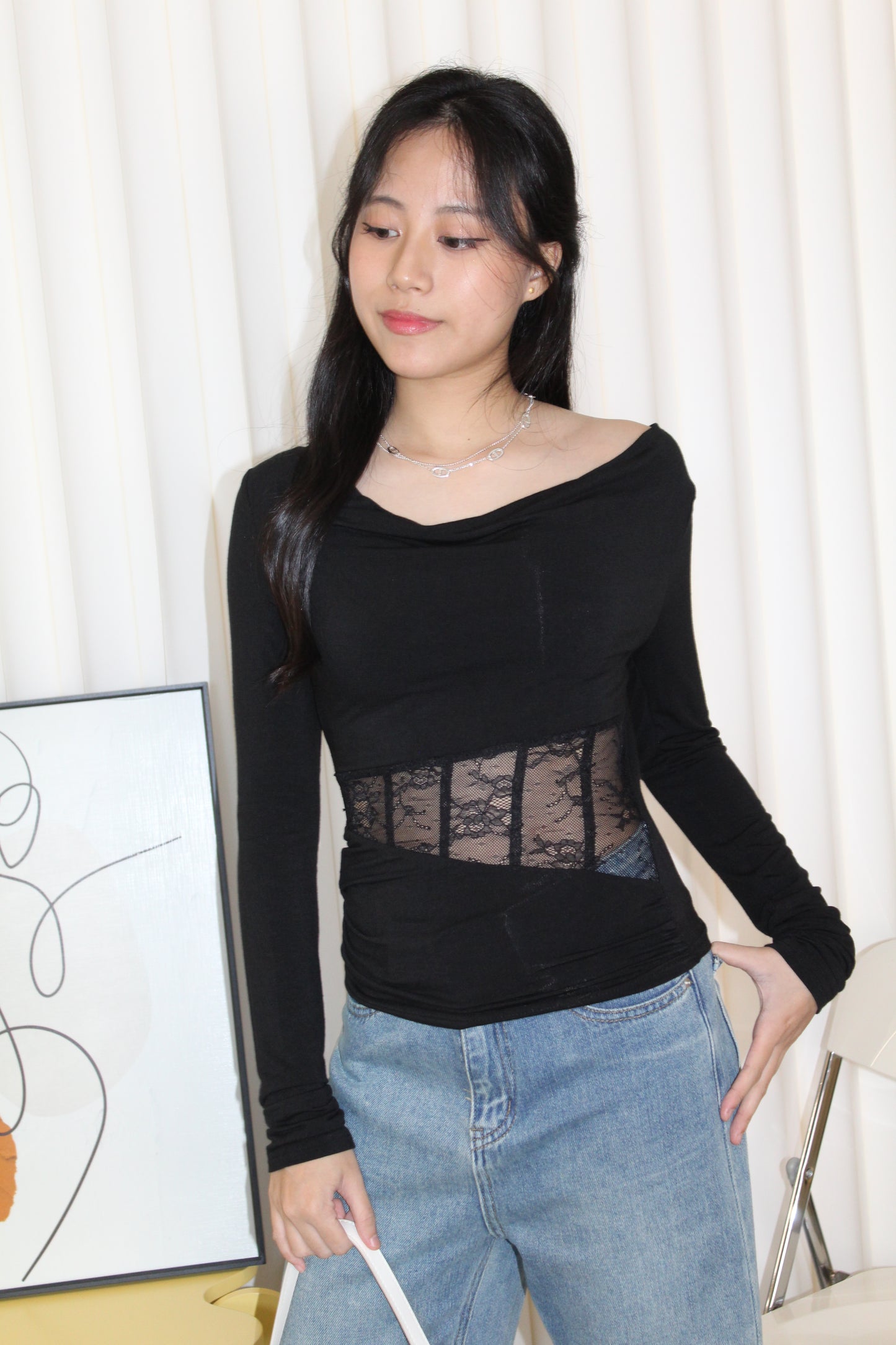 Chiara Lace Long Sleeve Top (Blue)