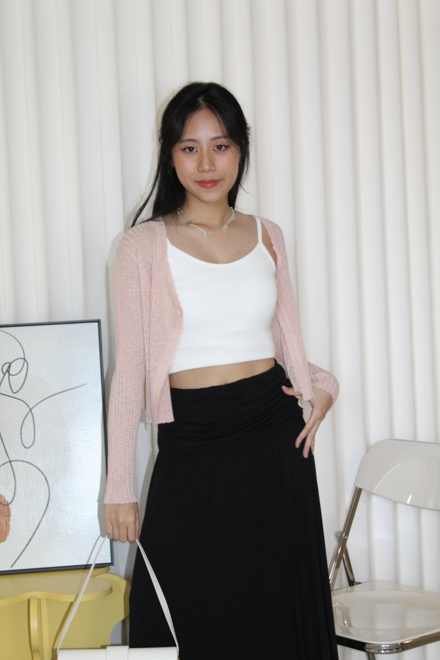 Elena Sheer Crop Cardigan (Black)