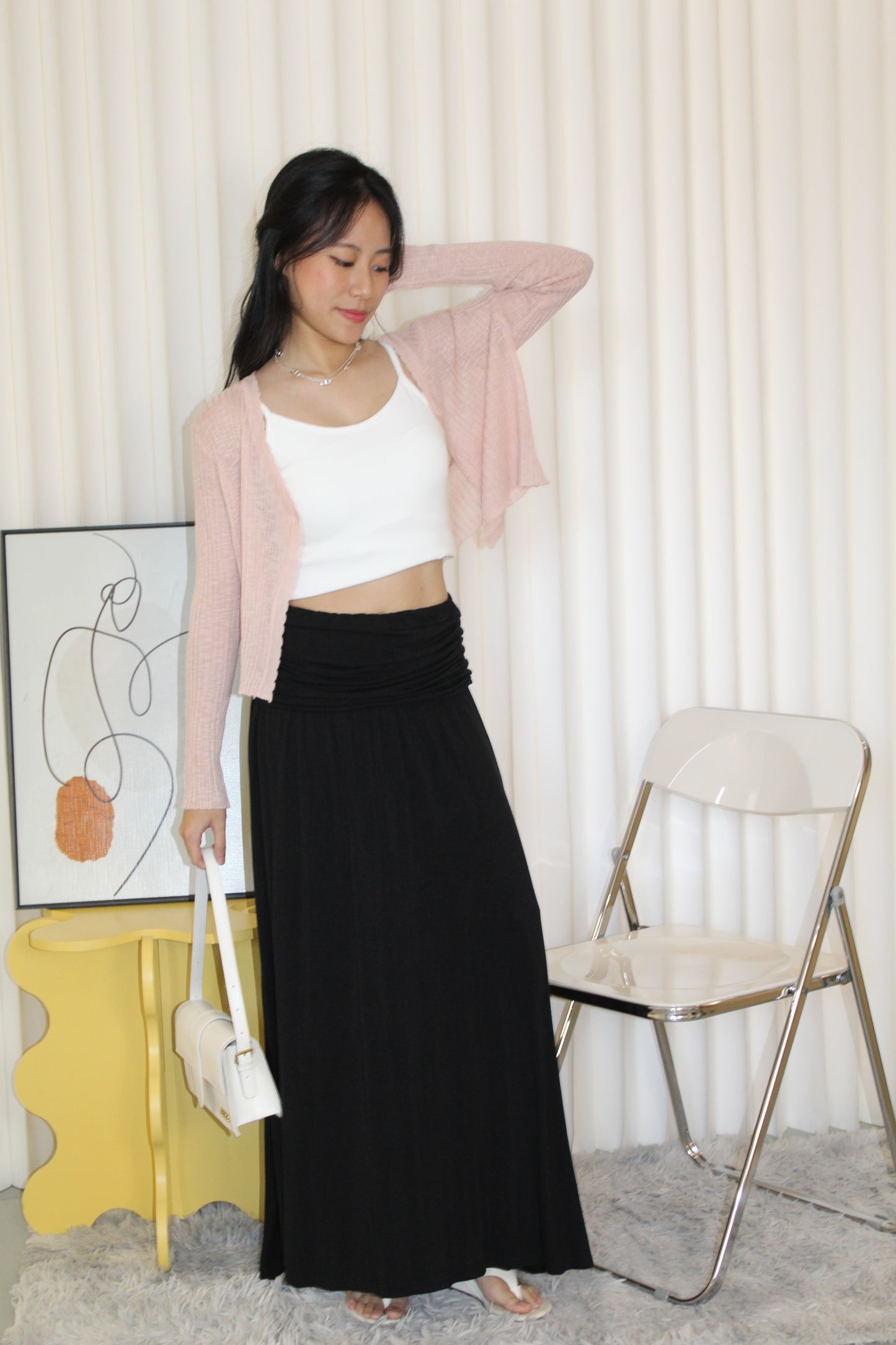 Elena Sheer Crop Cardigan (Black)