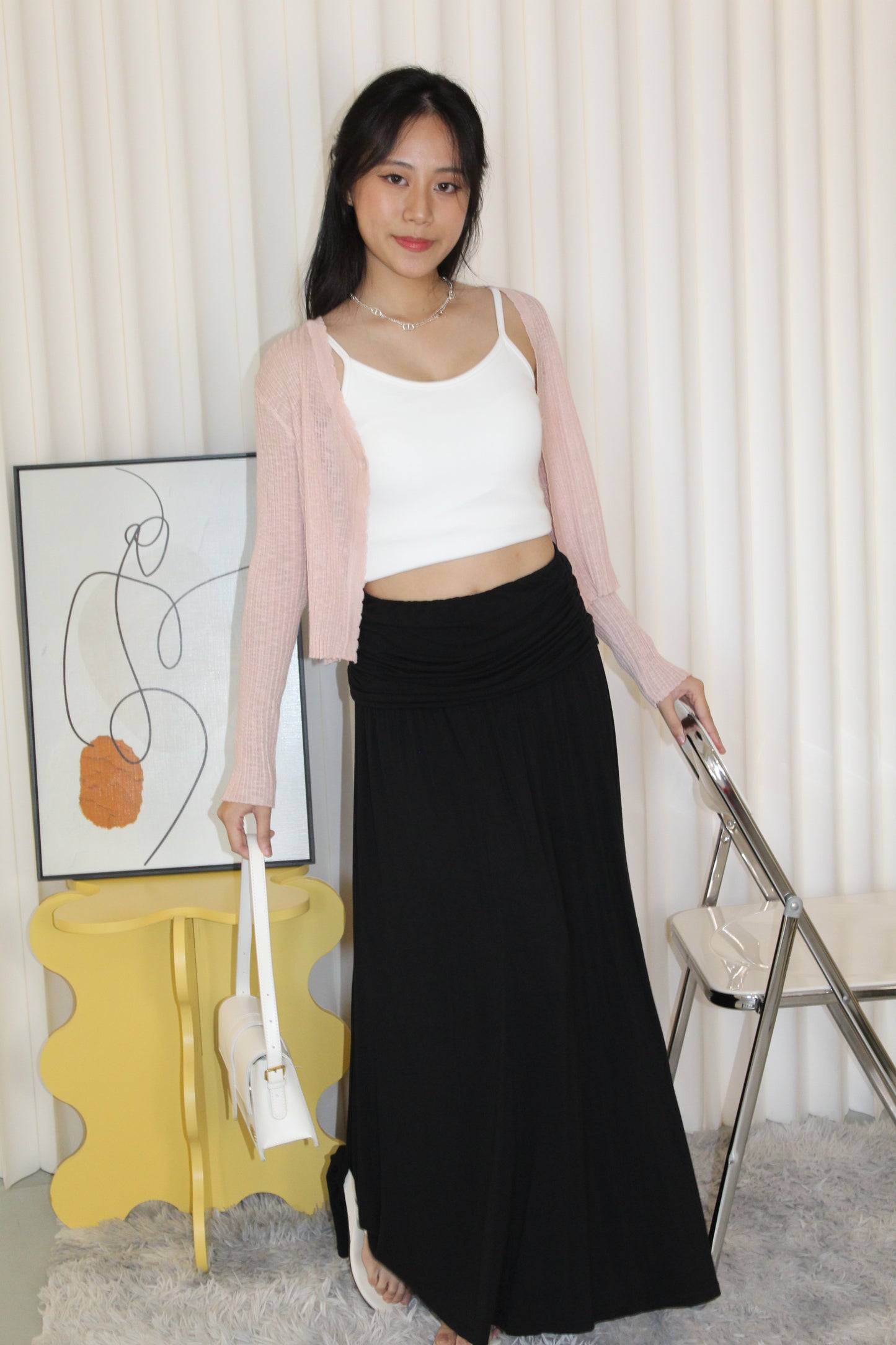 Chiara Ruched Maxi Skirt (Blue)