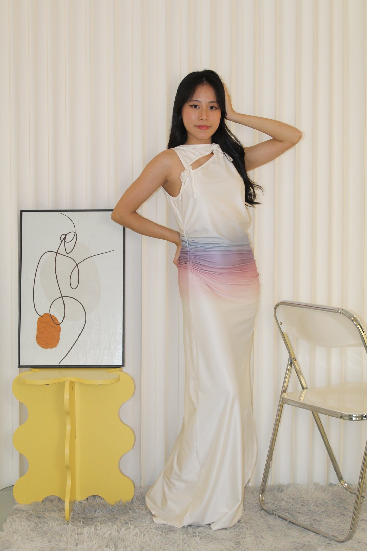 Jamie Ombre Bodycon Maxi Dress (White)