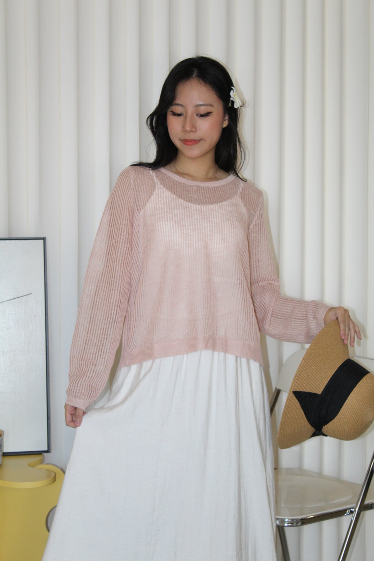 MaryAnn Sheer Knit Top (Pink)